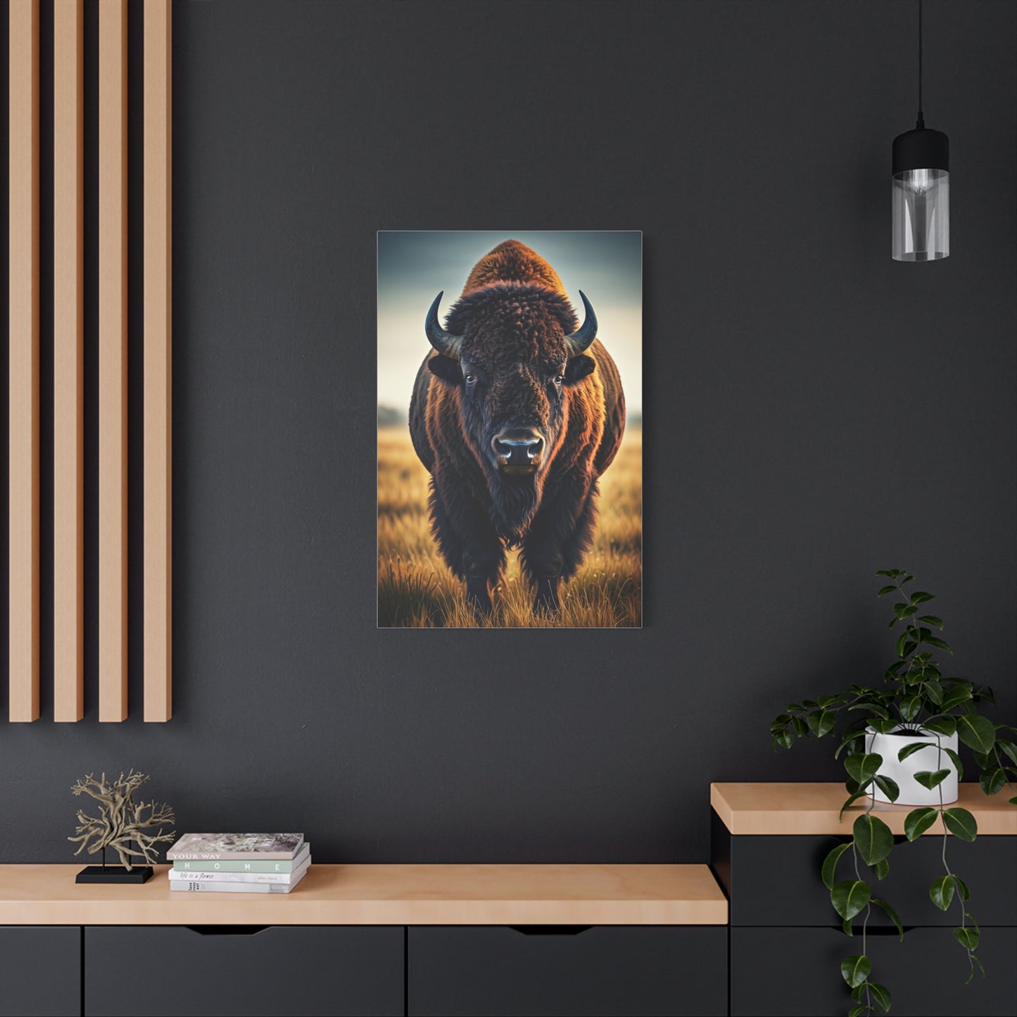 Dominant Prairie Bison in Golden Grass Wall Art & Canvas Print