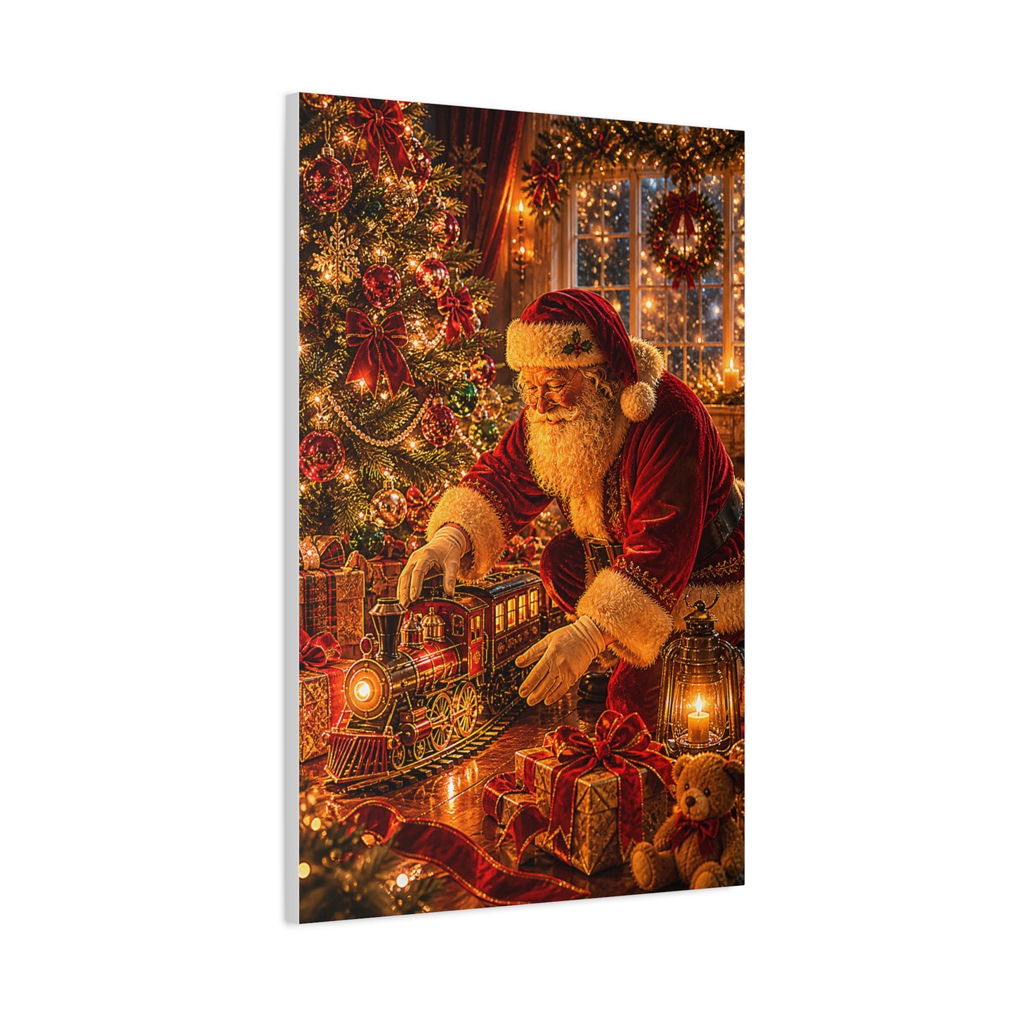 Santa Decorating the Christmas Train Wall Art & Canvas Print
