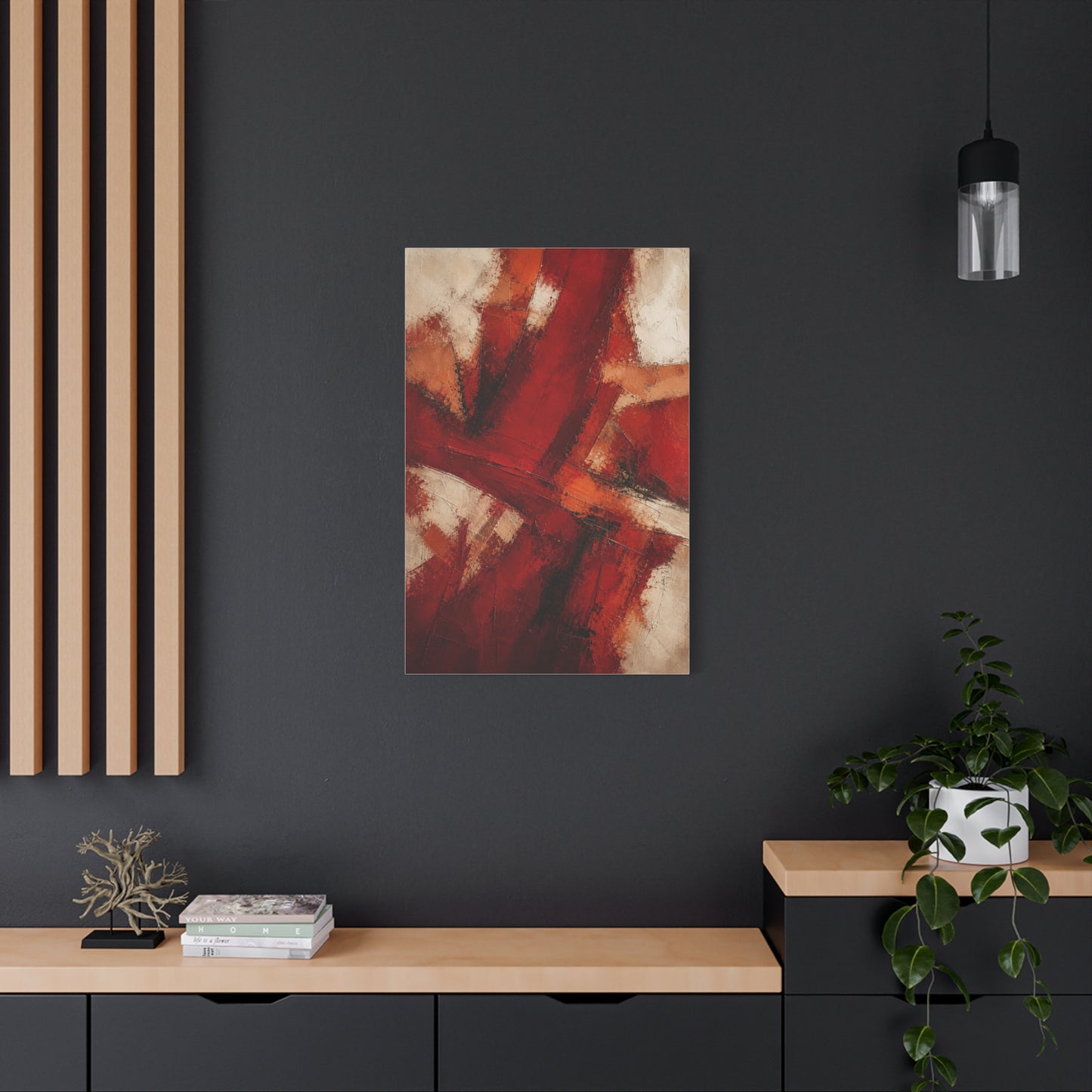 Abstract Crimson Cross Composition Wall Art & Canvas Print