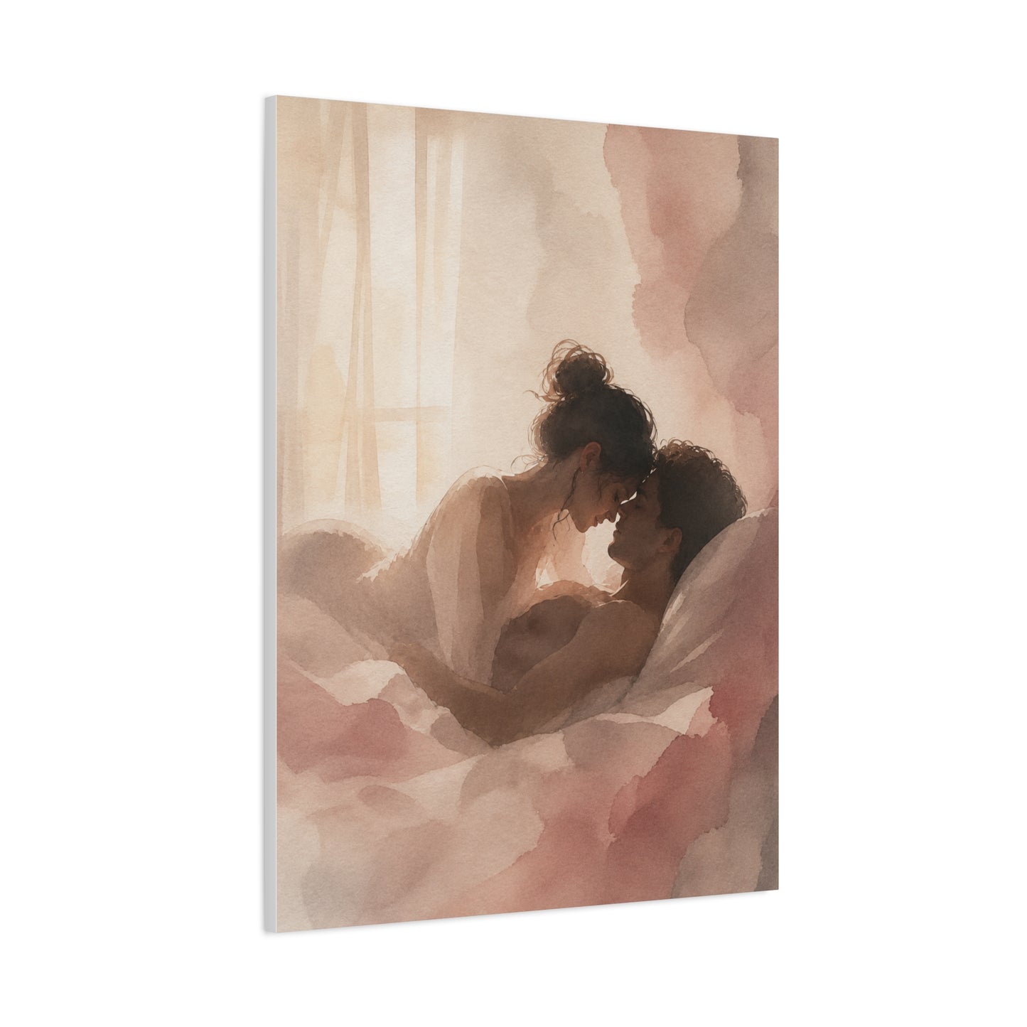 Soft Watercolor Lovers Sunrise Embrace Wall Art & Canvas Print