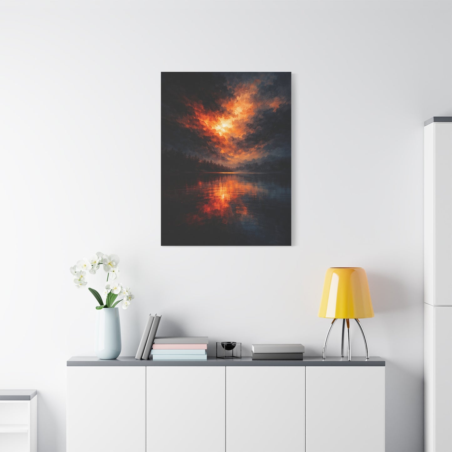Dramatic Orange Sky Reflection Landscape Wall Art & Canvas Print