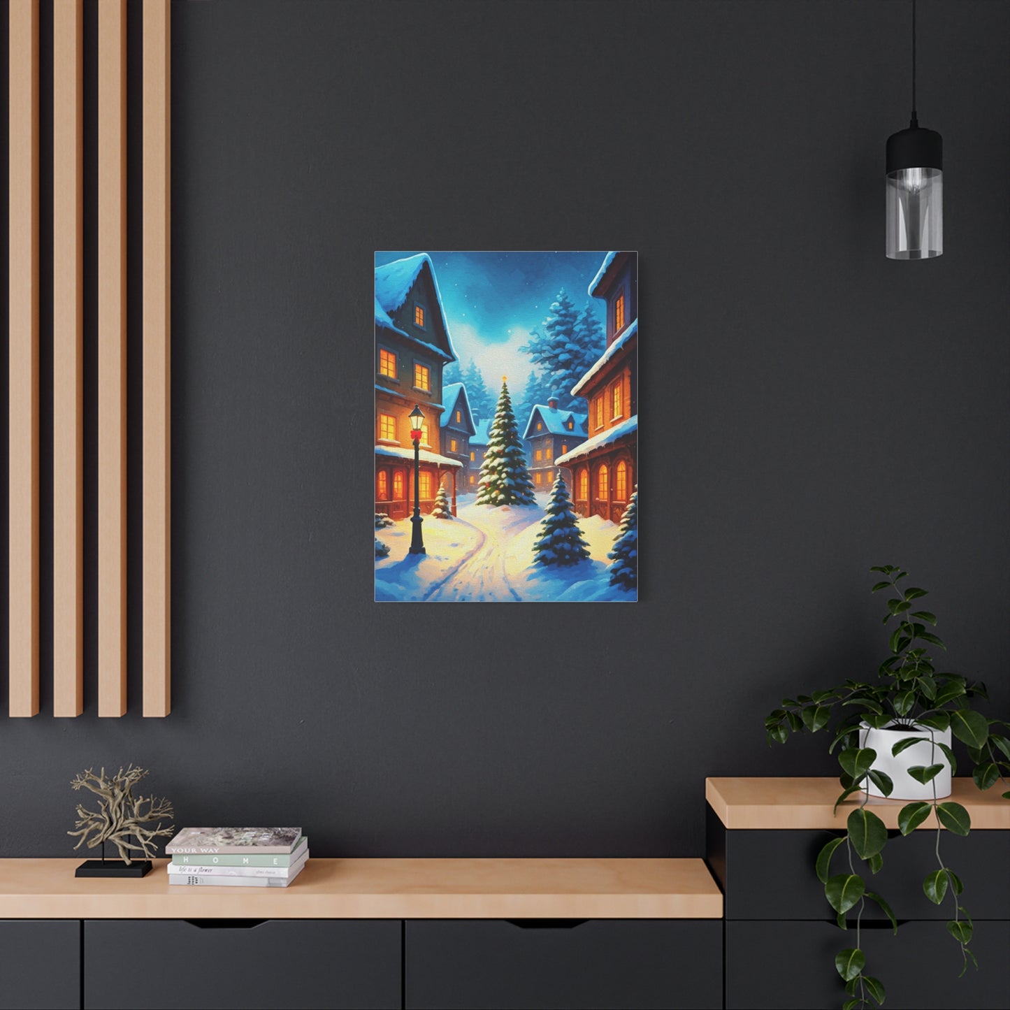 Watercolor Winter Village Christmas Scene Wall Art & Canvas Print