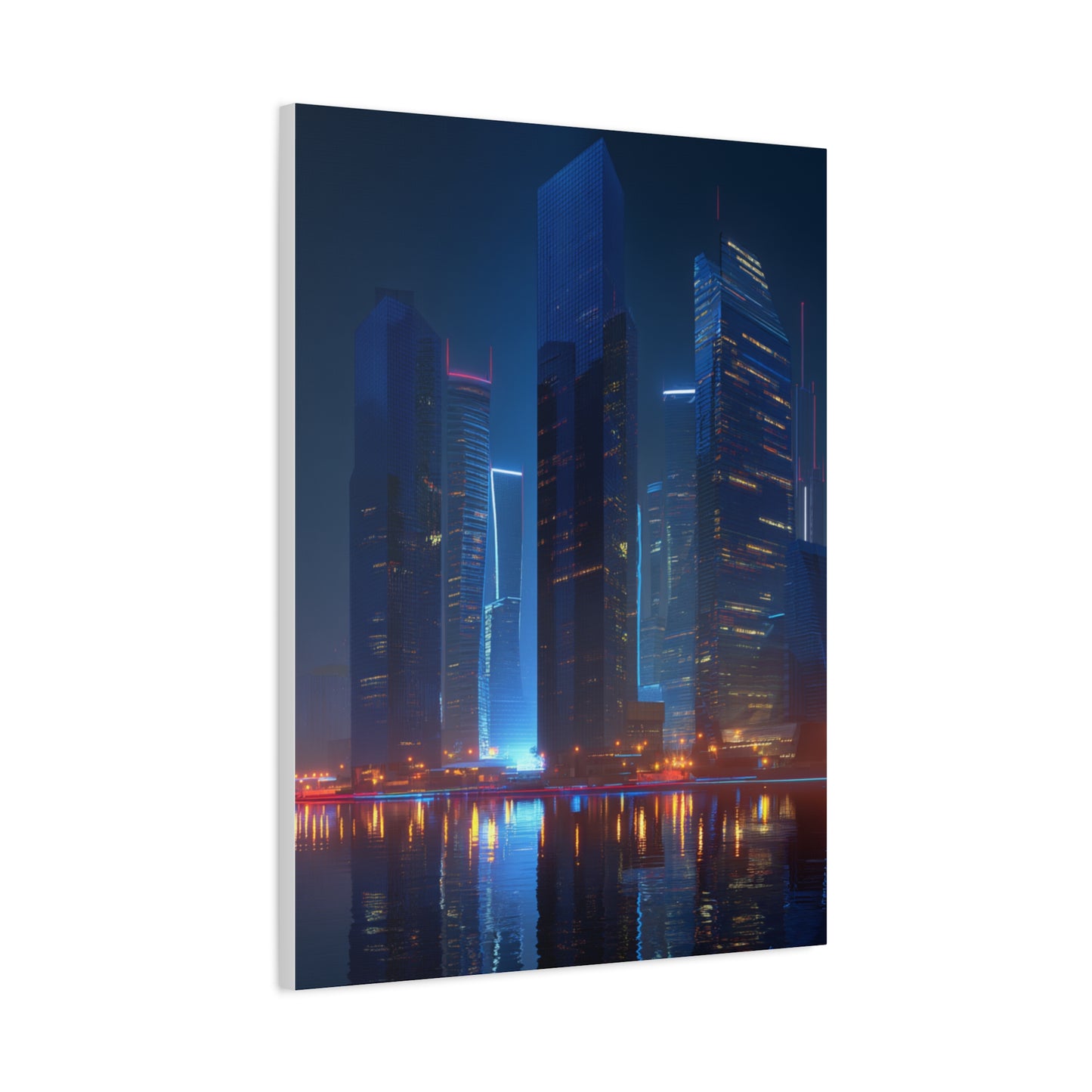 Futuristic Neon City Skyline Night Wall Art & Canvas Print