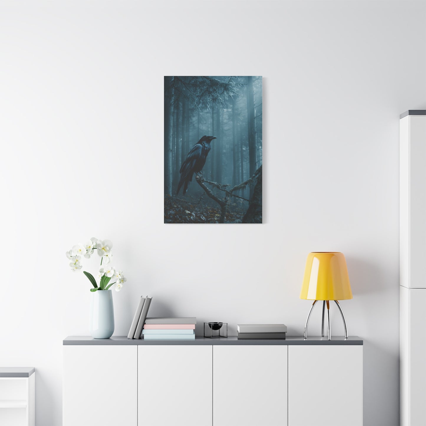 Raven in Twilight Pine Forest Wall Art & Canvas Print