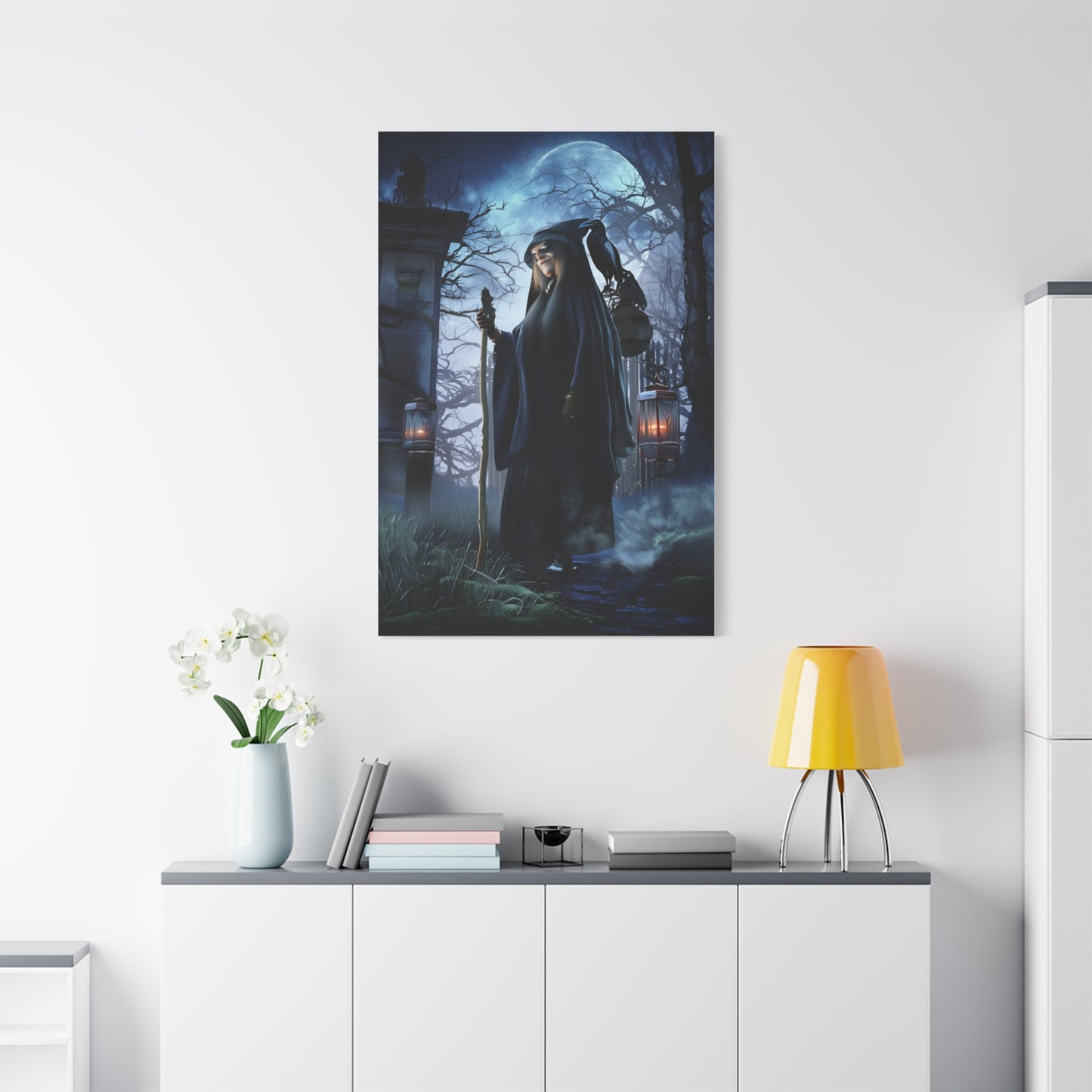 Witch with Raven Dark Fantasy Wall Art & Canvas Print