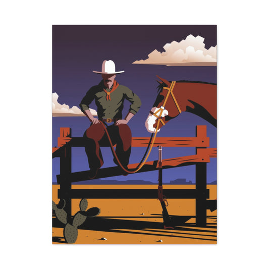 Horse Cowboy On Fence Wall Art & Canvas Prints