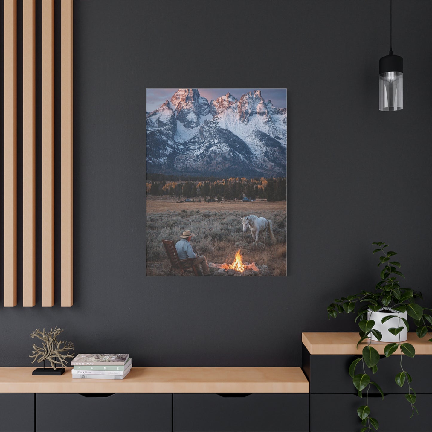 Lone Cowboy Walking Through Frontier Town Wall Art & Canvas Print