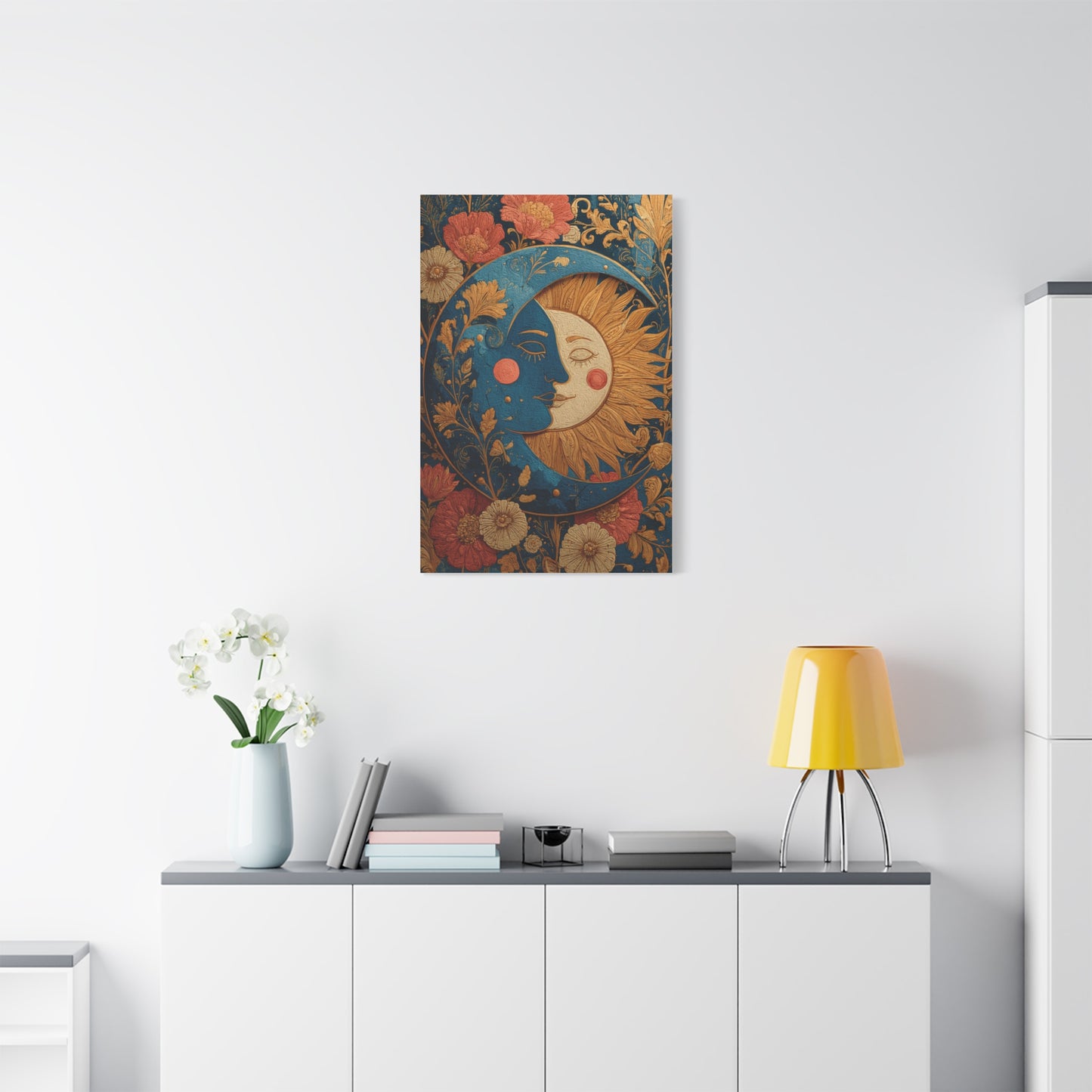 Celestial Sun and Moon Folk Wall Art & Canvas Print
