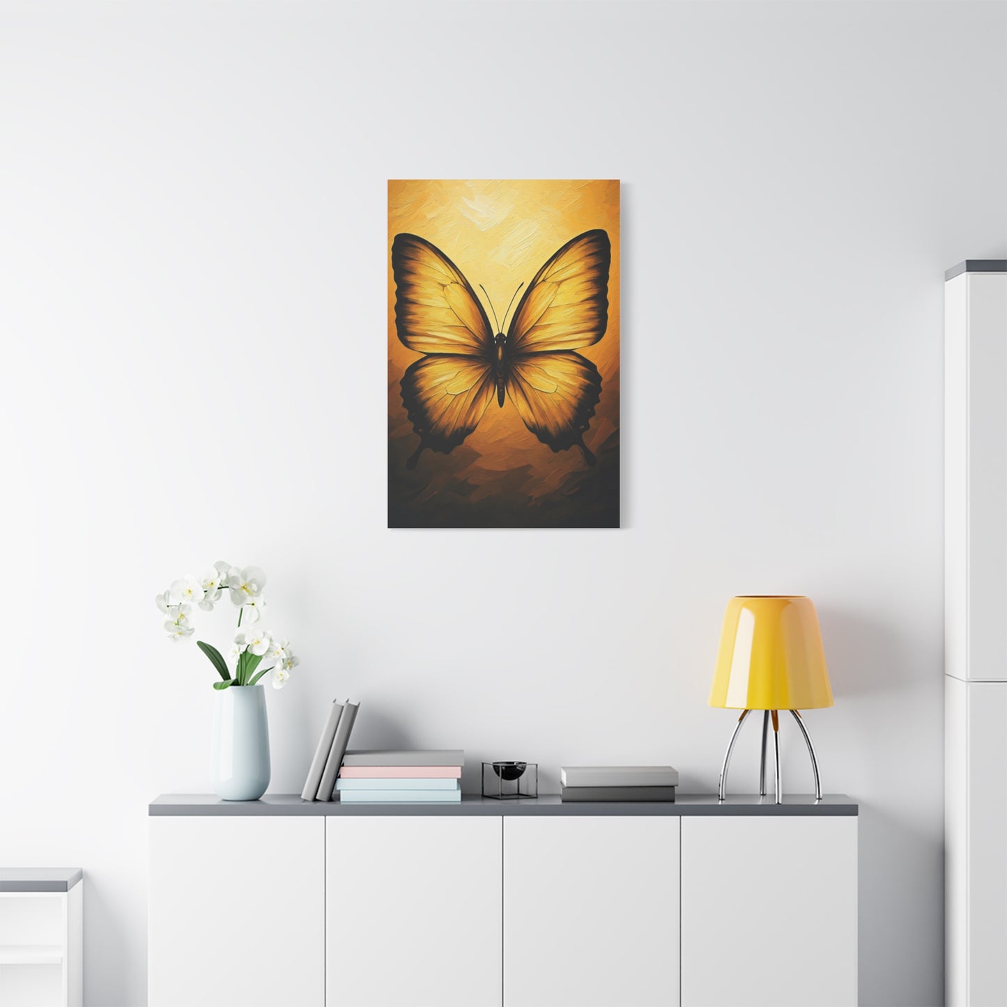 Golden Minimal Butterfly Silhouette Wall Art & Canvas Prints