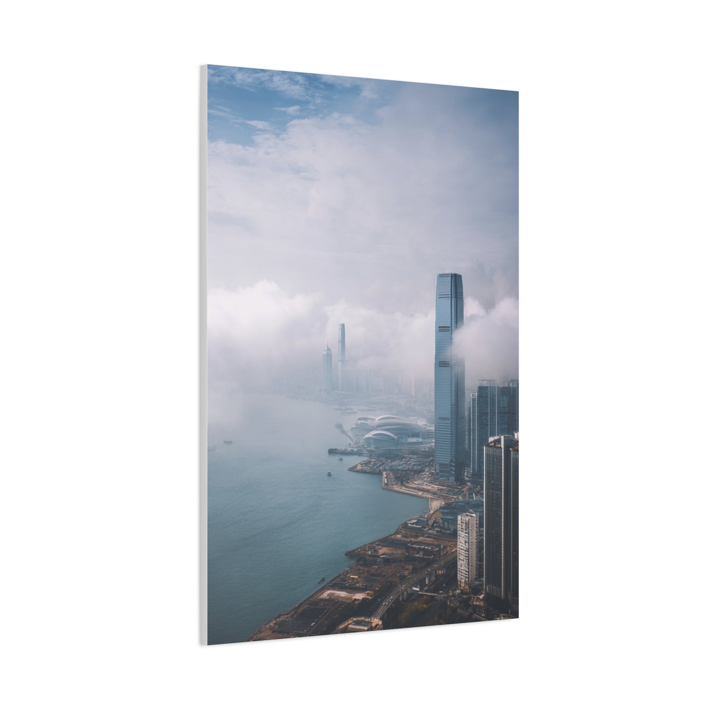 Hong Kong Foggy Harbor Skyline Wall Art & Canvas Print