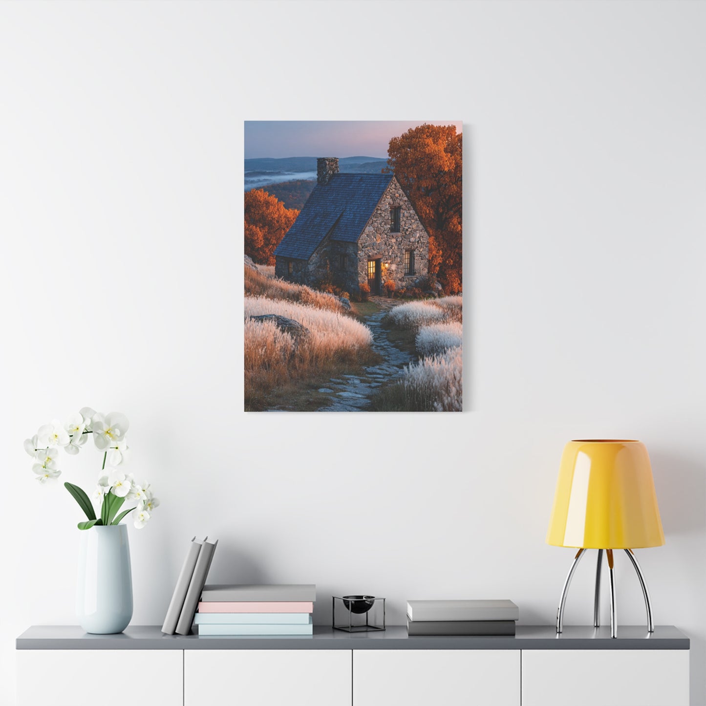 Autumn Cottage in Golden Hills Wall Art & Canvas Print