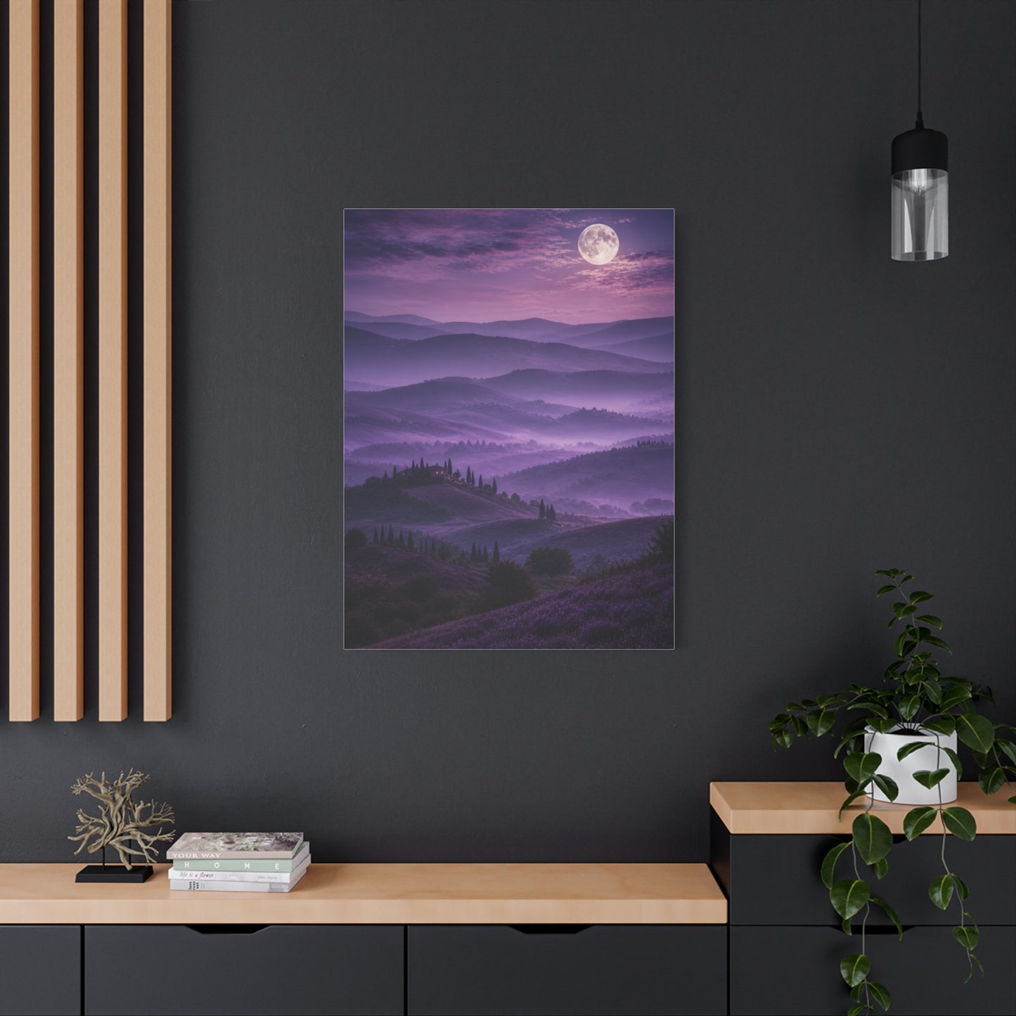 Moonlit Violet Hills Landscape Wall Art & Canvas Print