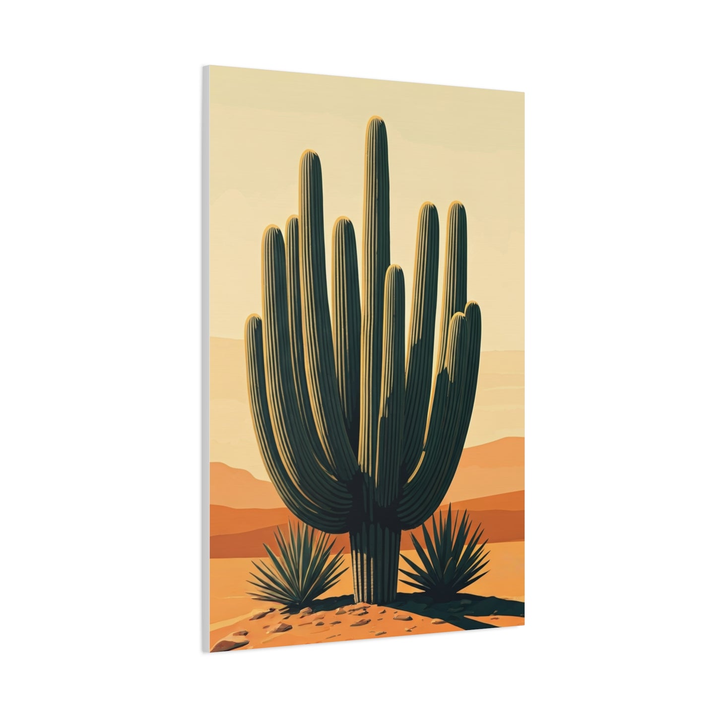 Golden Desert Saguaro Illustration Wall Art & Canvas Prints