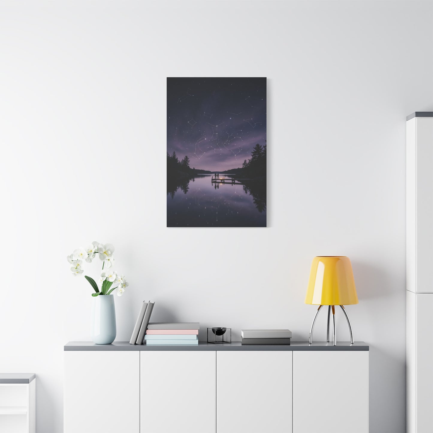 Starlit Reflection Lovers Minimal Scene Wall Art & Canvas Print