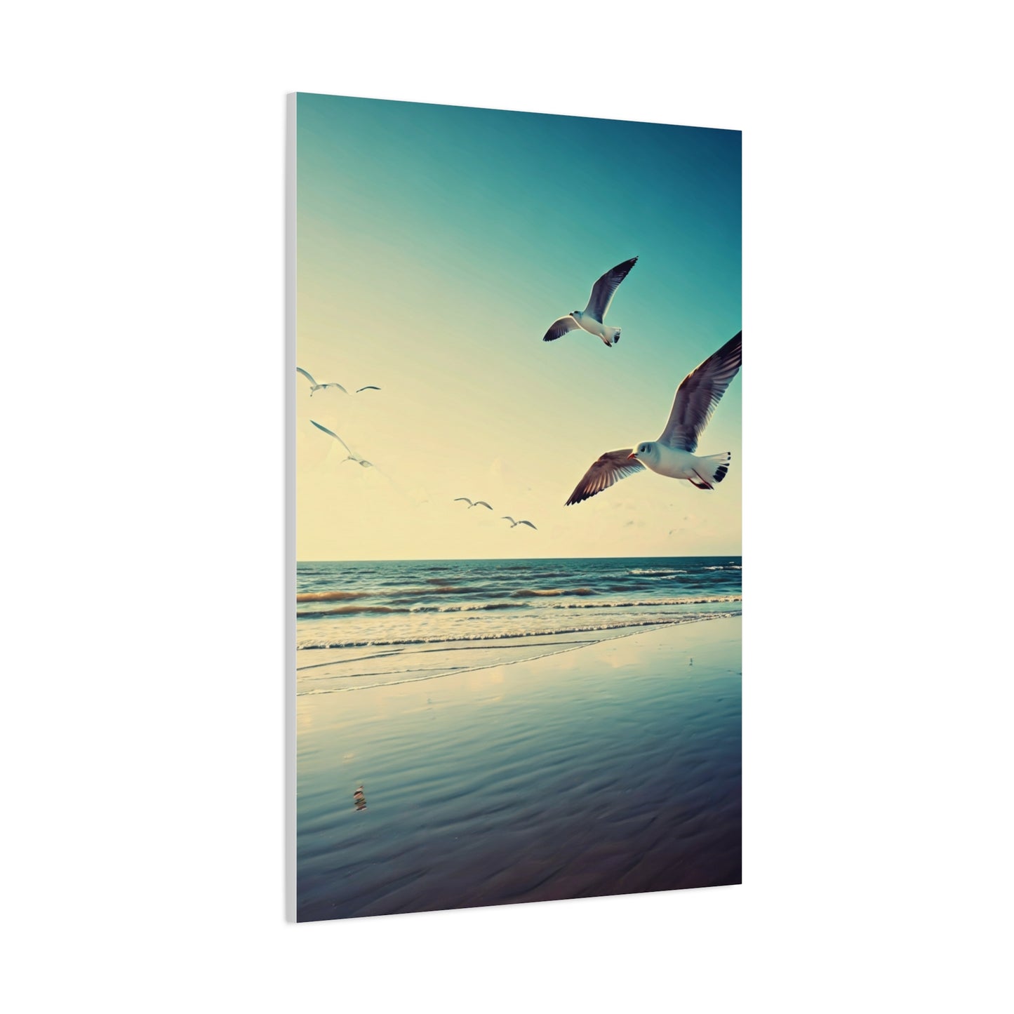 Seagulls in Flight Over Gentle Waves Wall Art & Canvas Prints