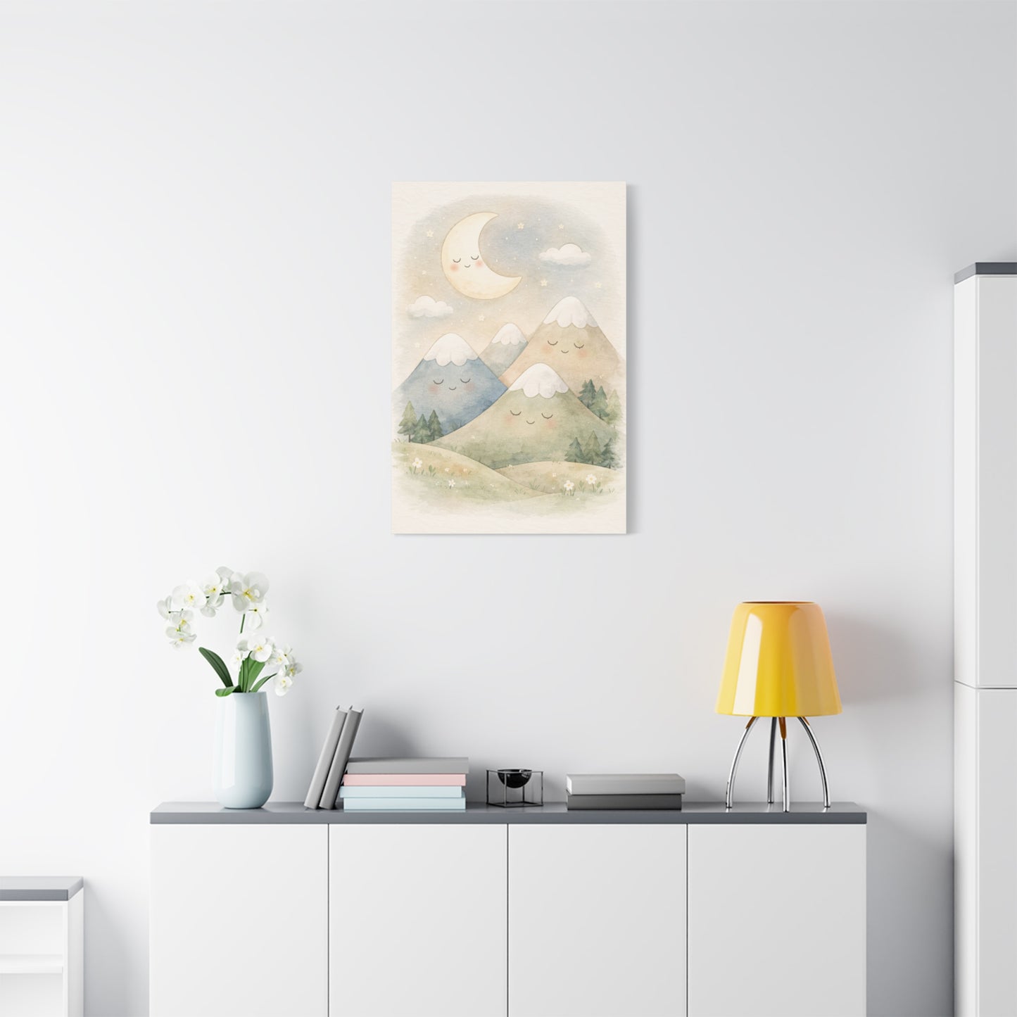 Moon & Sleepy Mountains Nursery Wall Art & Canvas Print