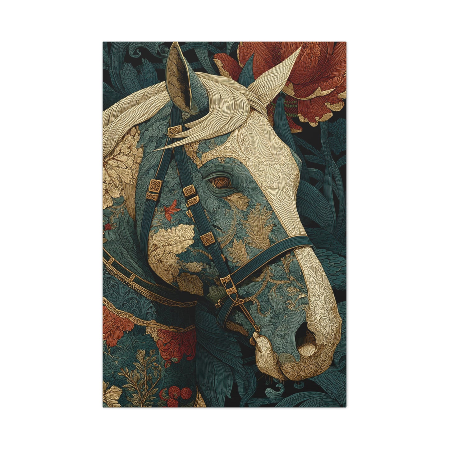 Ornamental Botanical Horse Portrait Wall Art & Canvas Print
