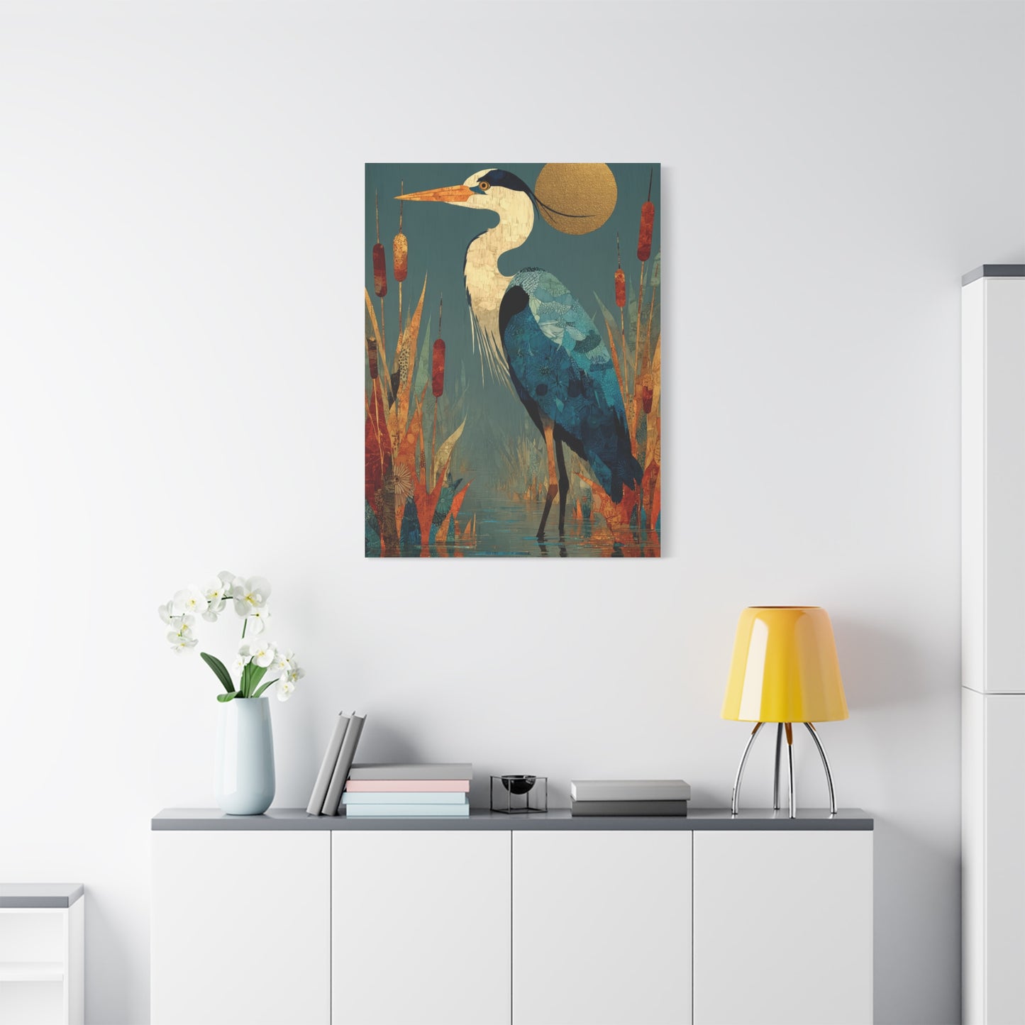 Modernist Heron Marsh Composition Wall Art & Canvas Print