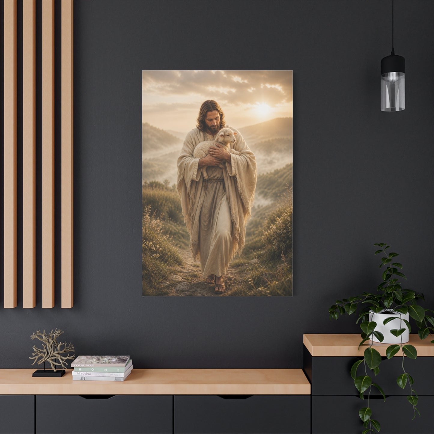 The Good Shepherd Walking with Lamb Wall Art & Canvas Print