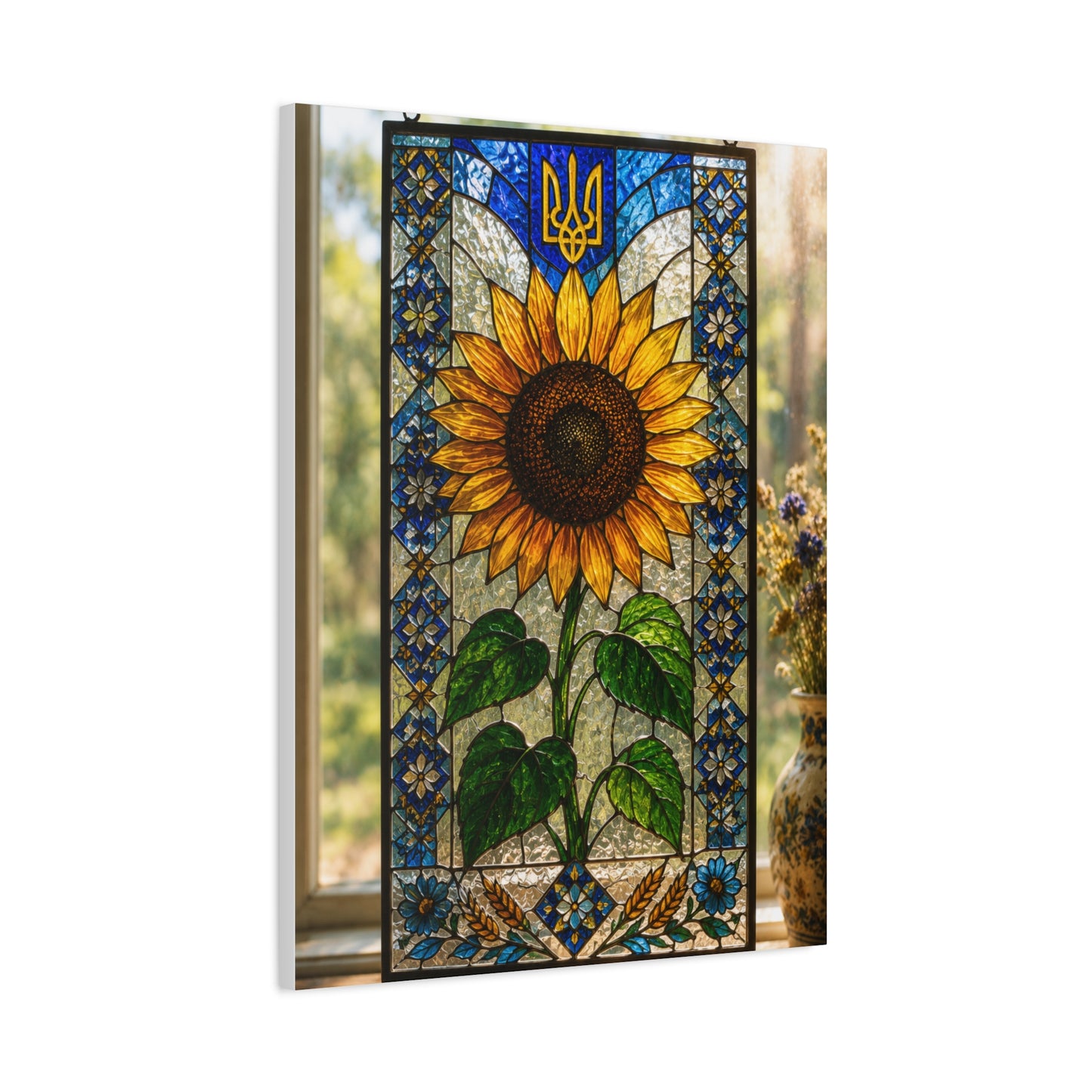 Ornate Stained Glass Sunflower Panel Wall Art & Canvas Print