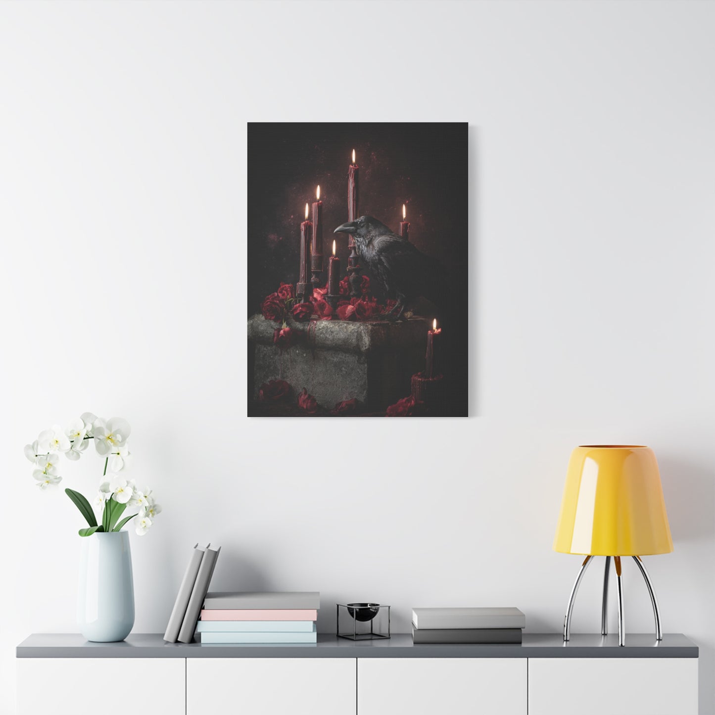 Raven with Candles and Crimson Roses Wall Art & Canvas Print