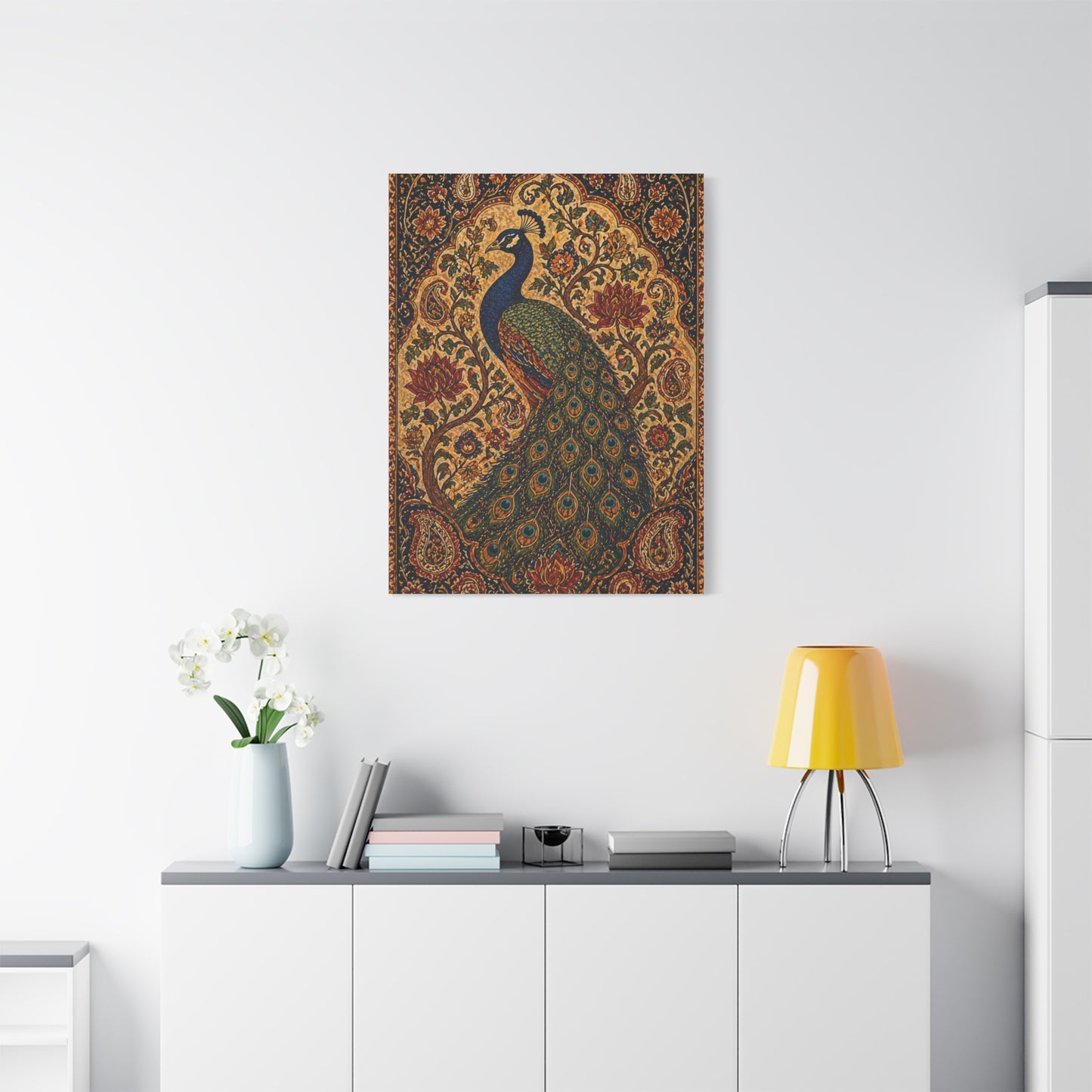 Ornamental Kalamkari Peacock Wall Art & Canvas Print