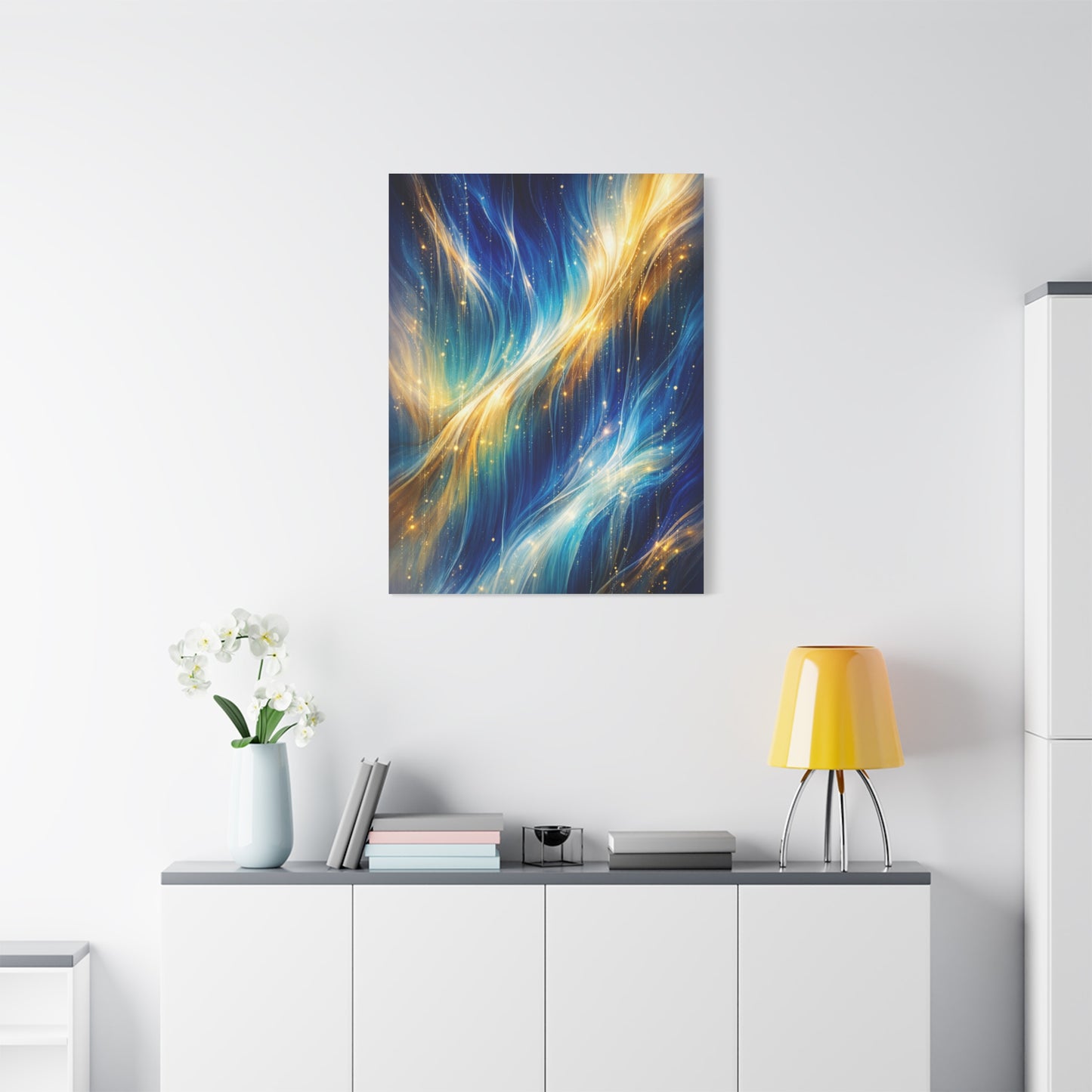 Blue-and-Gold Rain Abstract Wall Art & Canvas Print