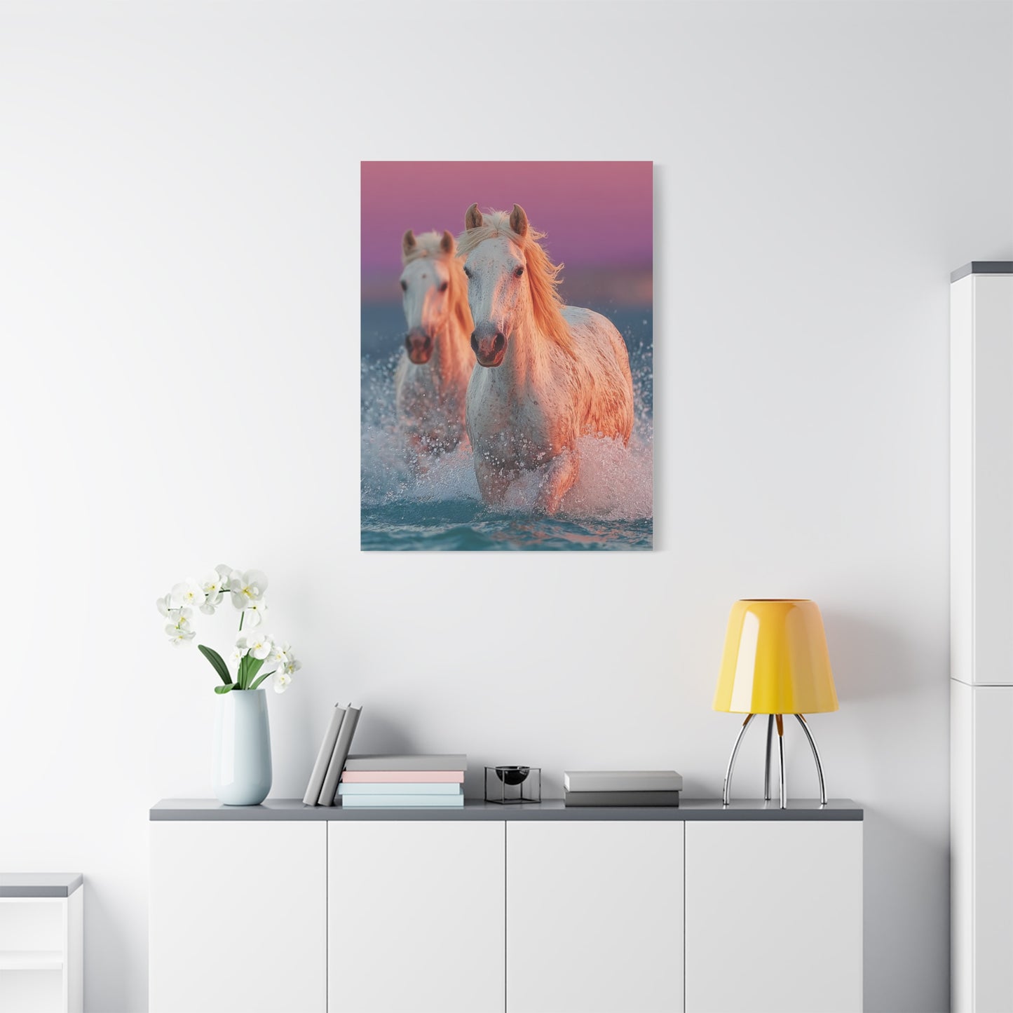 White Horses Ocean Sunset Wall Art & Canvas Print