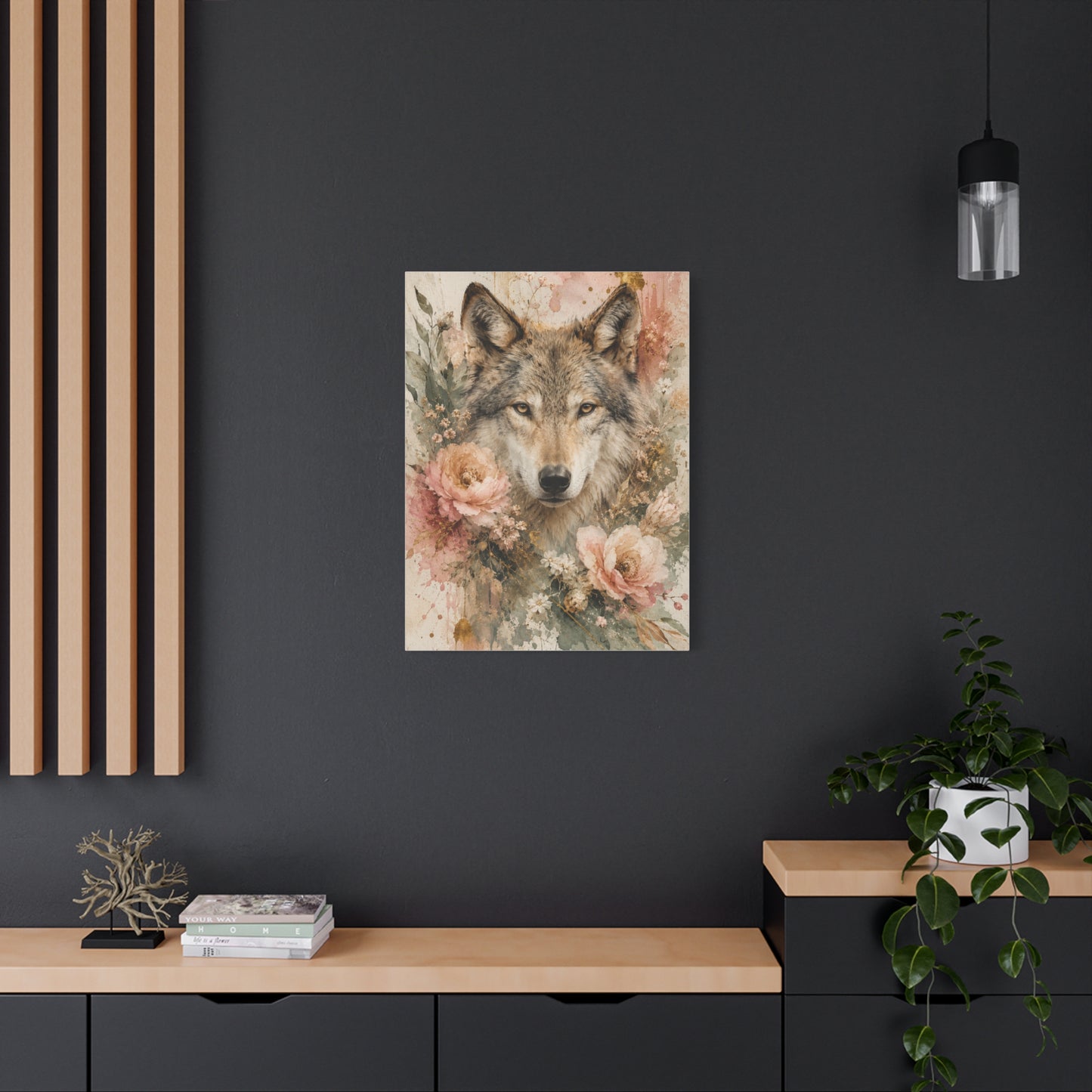 Boho Floral Wolf Portrait Blush Composition Wall Art & Canvas Print