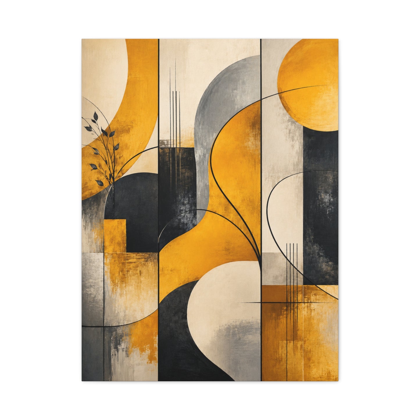 Abstract Panel Flow Mustard & Neutral Composition Wall Art & Canvas Print