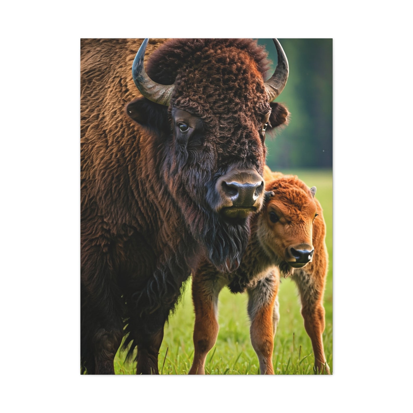 American Bison with Calf in Prairie Light Wall Art & Canvas Print