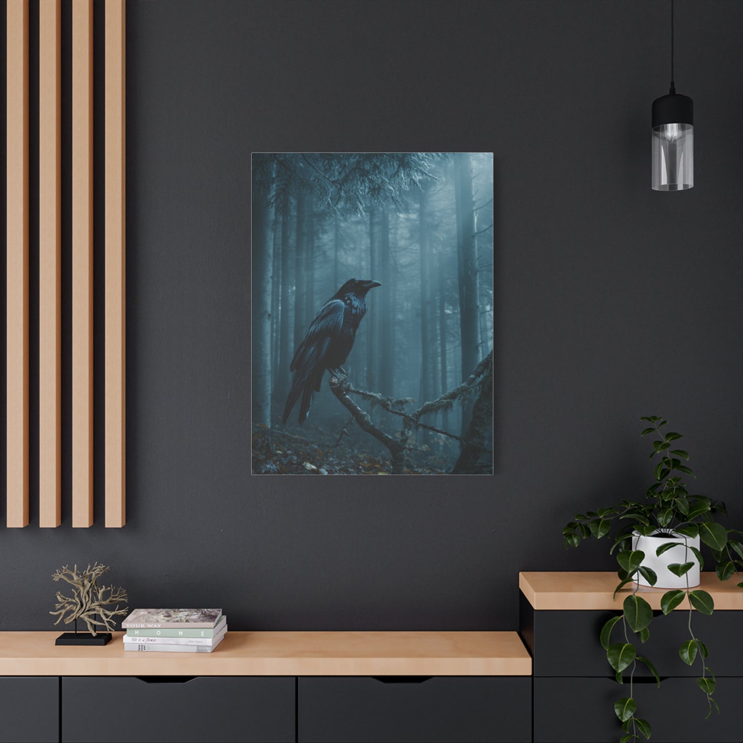 Raven in Twilight Pine Forest Wall Art & Canvas Print