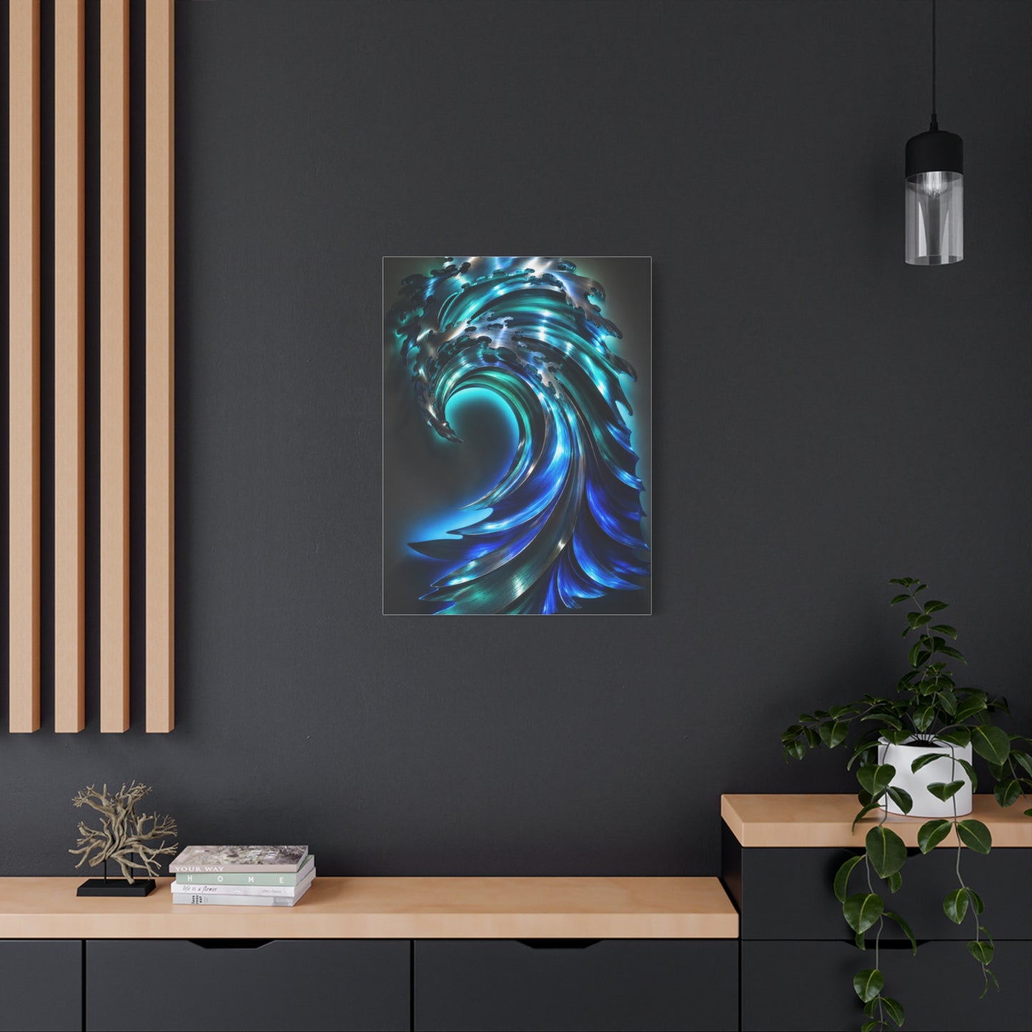 Illuminated Blue Wave Light Sculpture Wall Art & Canvas Print