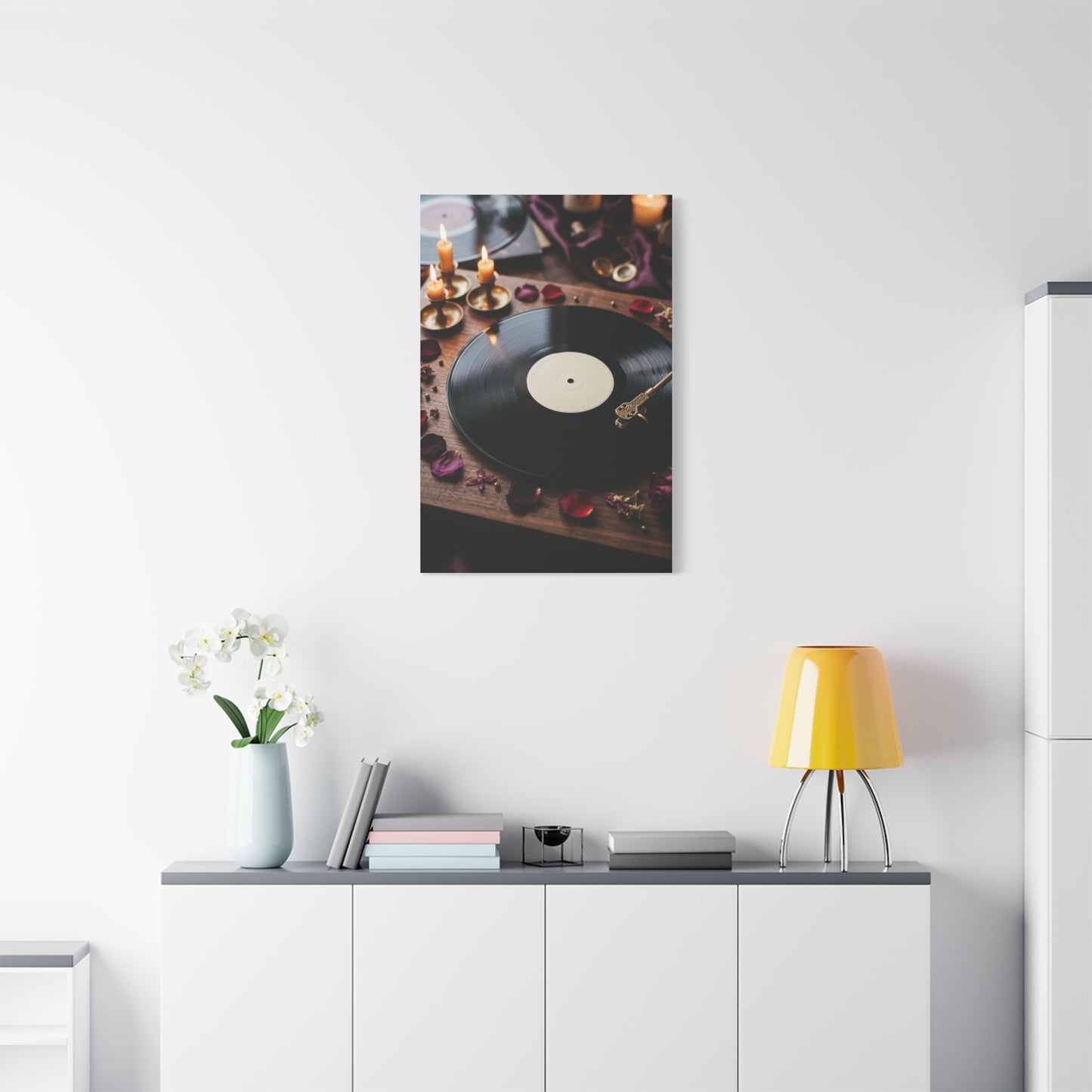 Candlelit Vinyl Love Night Scene Wall Art & Canvas Print