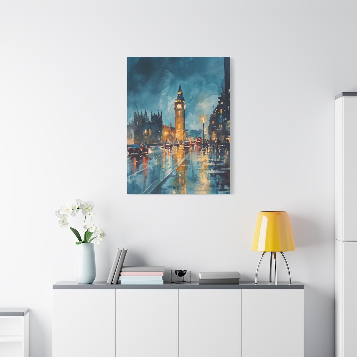 Rainy London Big Ben Reflection Wall Art & Canvas Print
