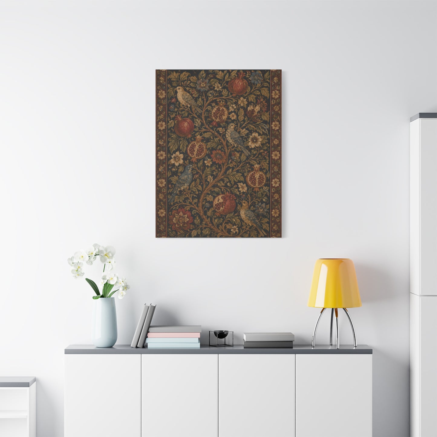 Dark Botanical Pomegranate Heritage Textile Wall Art & Canvas Print