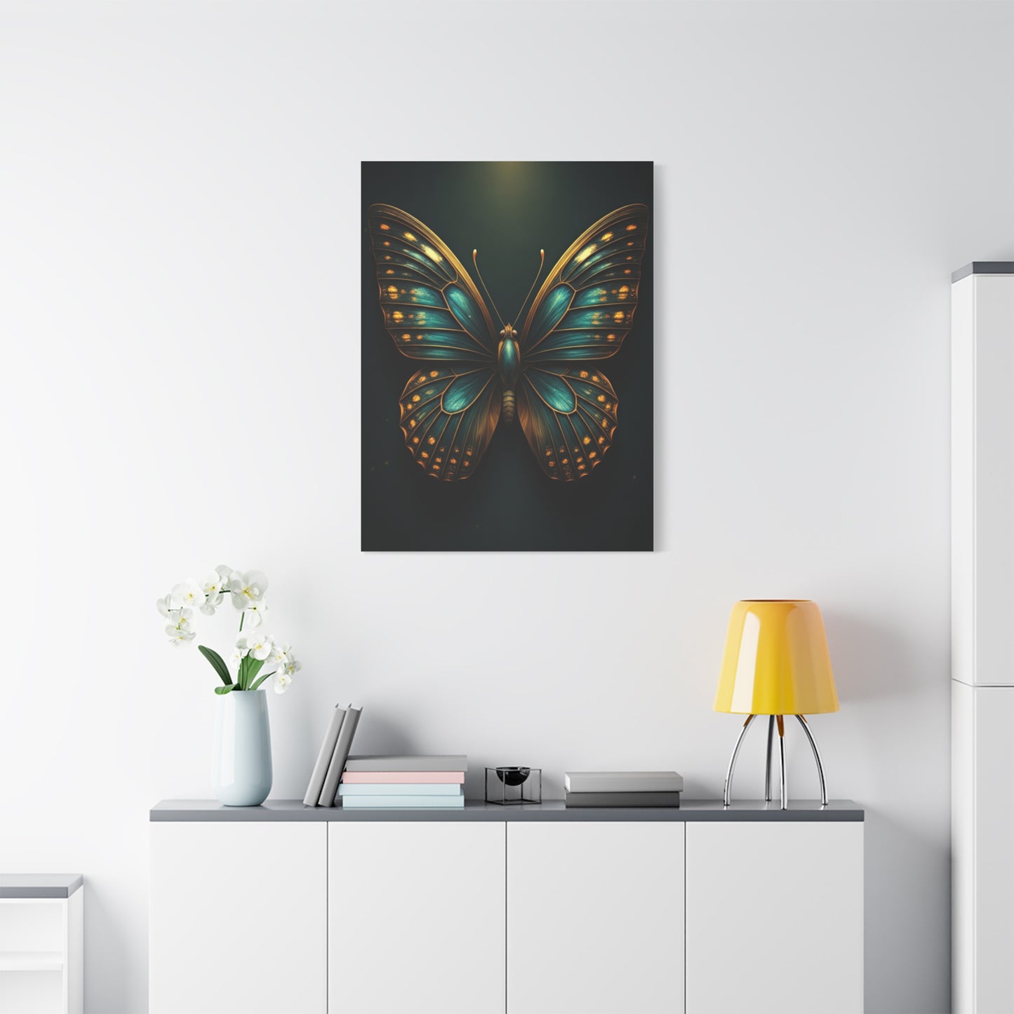 Emerald Gold Butterfly Symmetry Portrait Wall Art & Canvas Prints