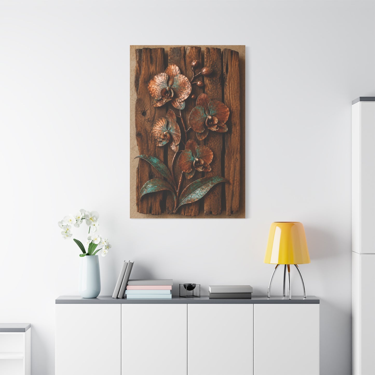 Copper Orchid on Reclaimed Wood Southwest Wall Art & Canvas Print