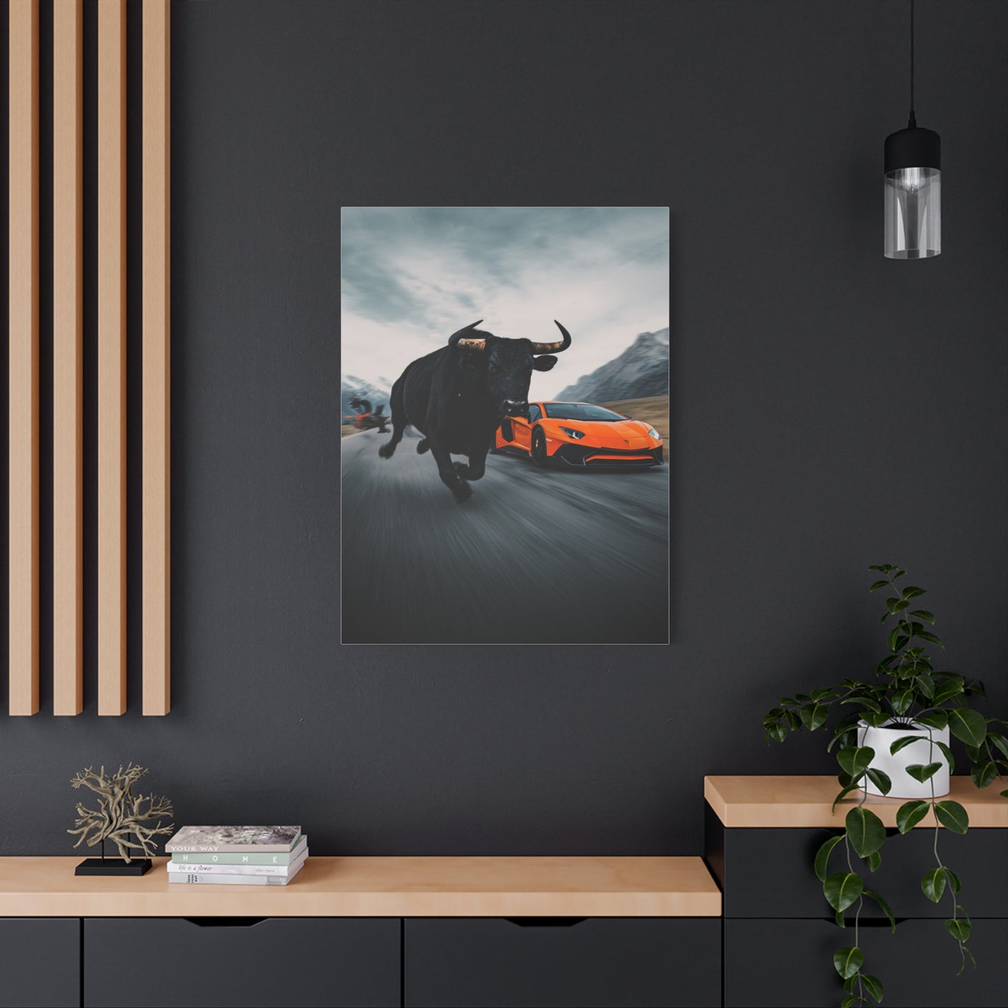 Charging Bull vs Lamborghini Aventador Power Duel Wall Art & Canvas Print