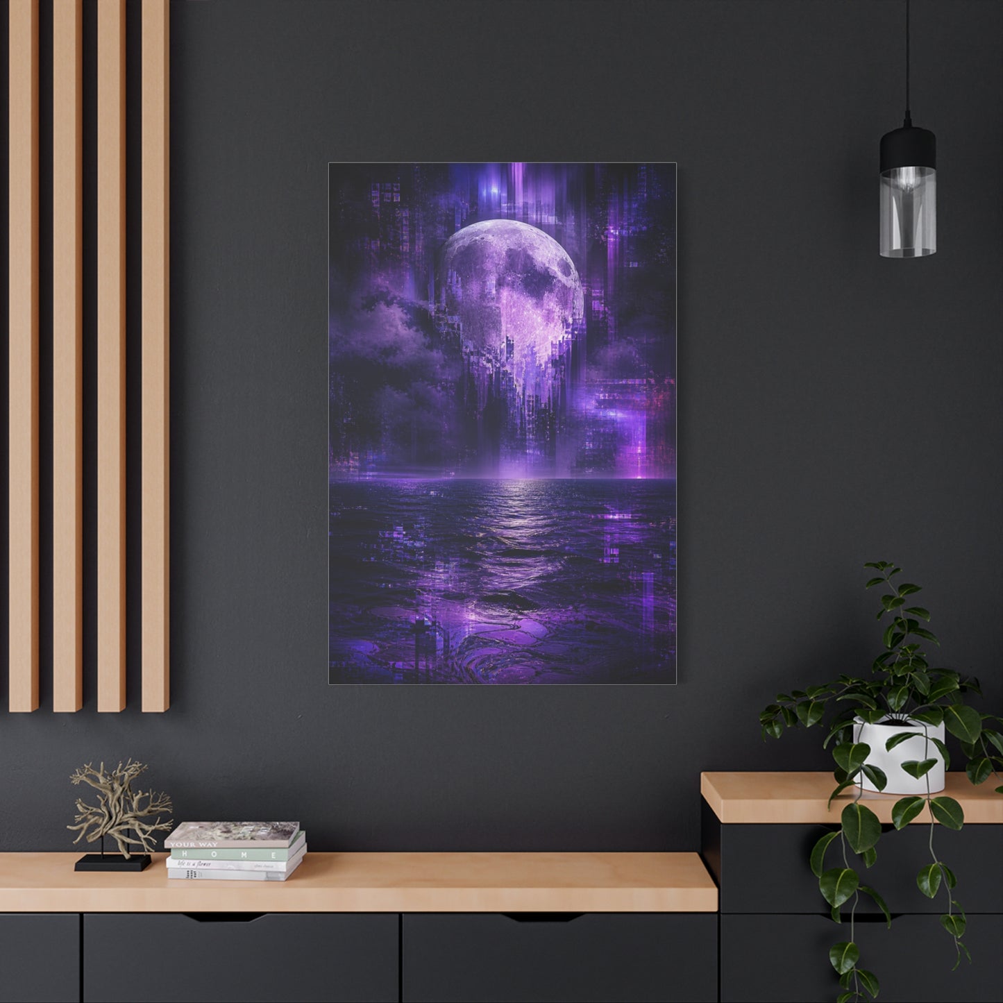 Surreal Violet Moon Glitchscape Wall Art & Canvas Print