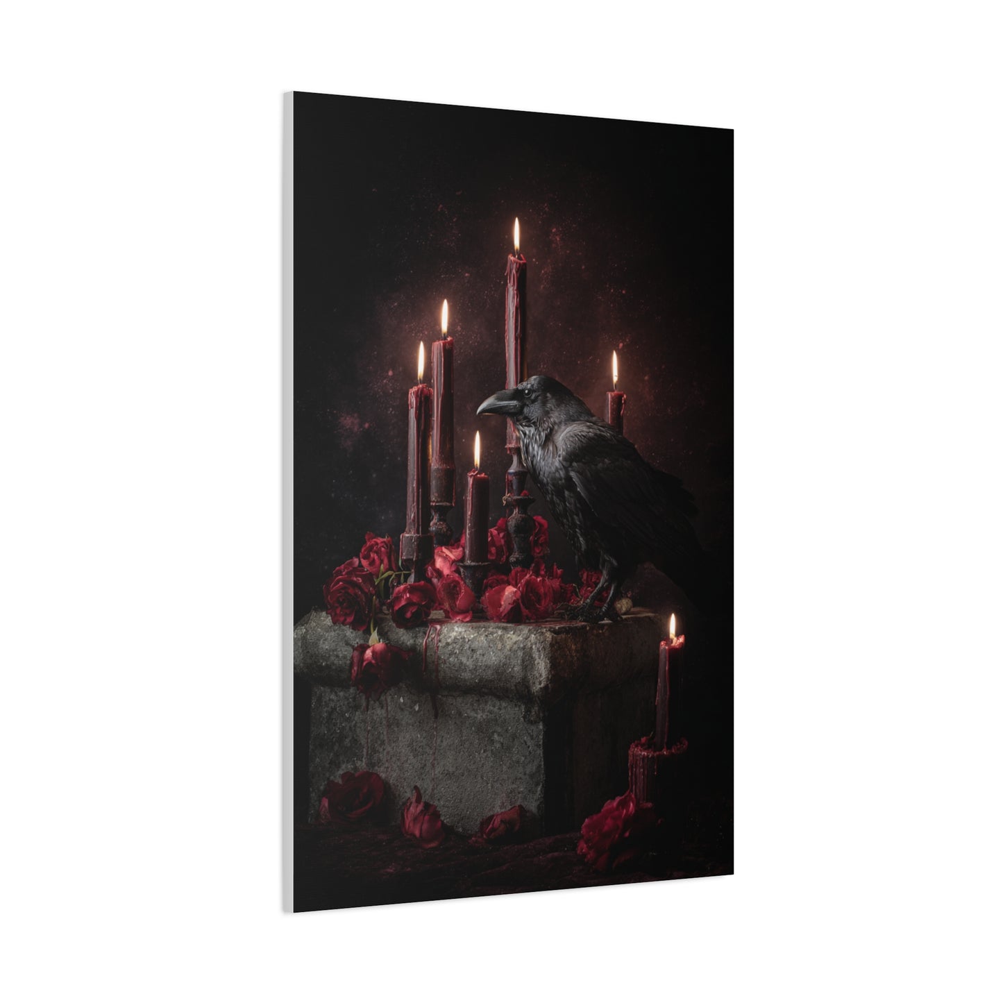 Raven with Candles and Crimson Roses Wall Art & Canvas Print