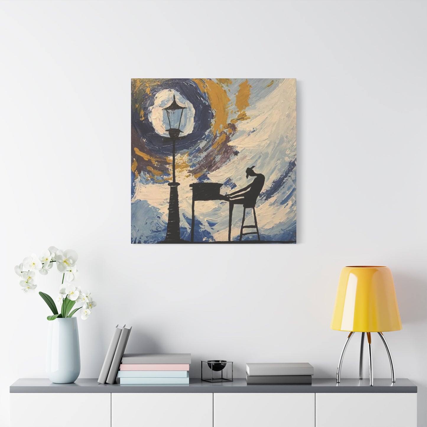 Street Light And Piano Painting Wall Art & Canvas Prints
