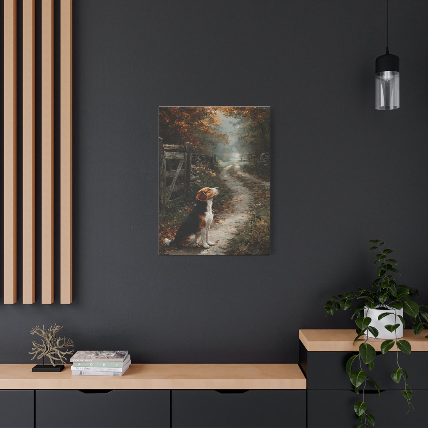 Beagle Autumn Country Lane Wall Art & Canvas Print