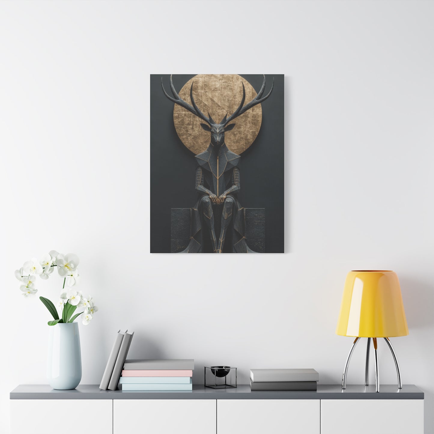 Art Deco Golden Halo Stag Wall Art & Canvas Print