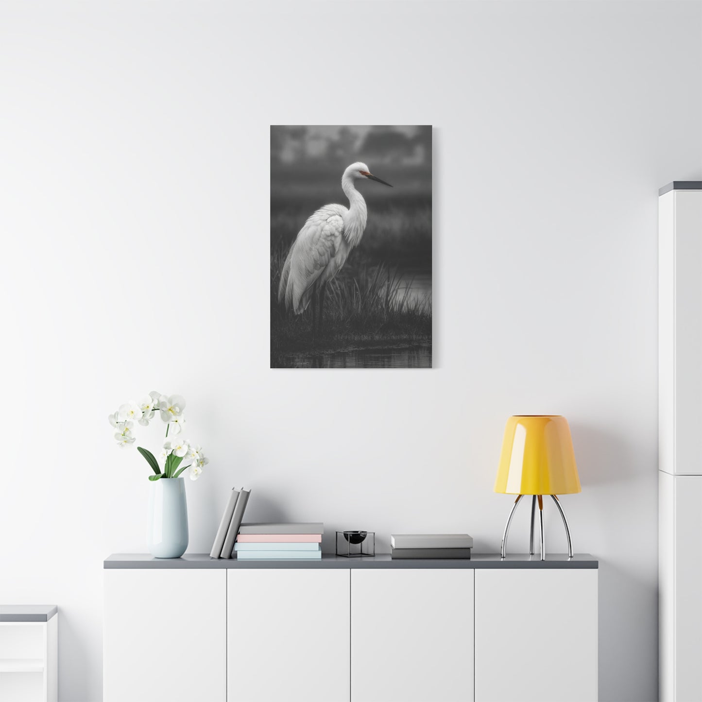 Light Grey Crane Mist Portrait Wall Art & Canvas Print