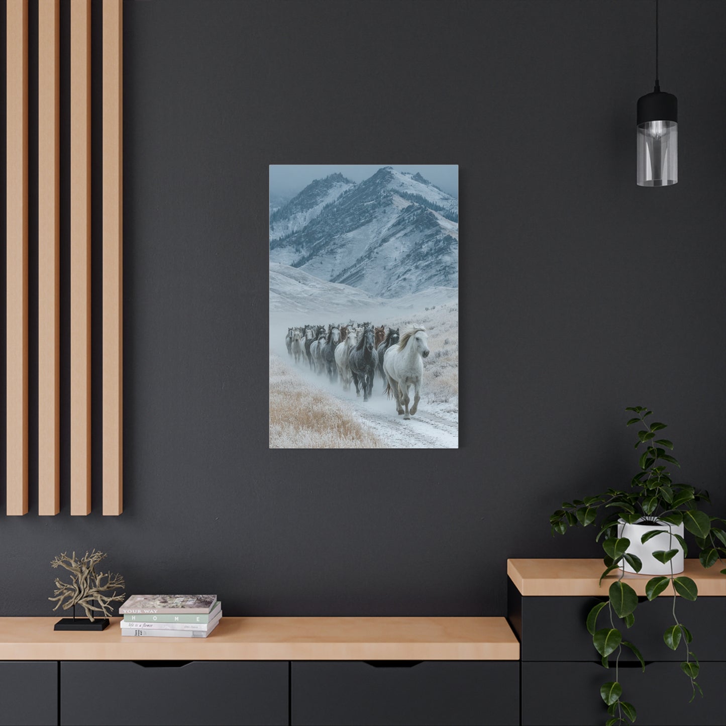 Wild Horse Herd Mountain Run Wall Art & Canvas Print