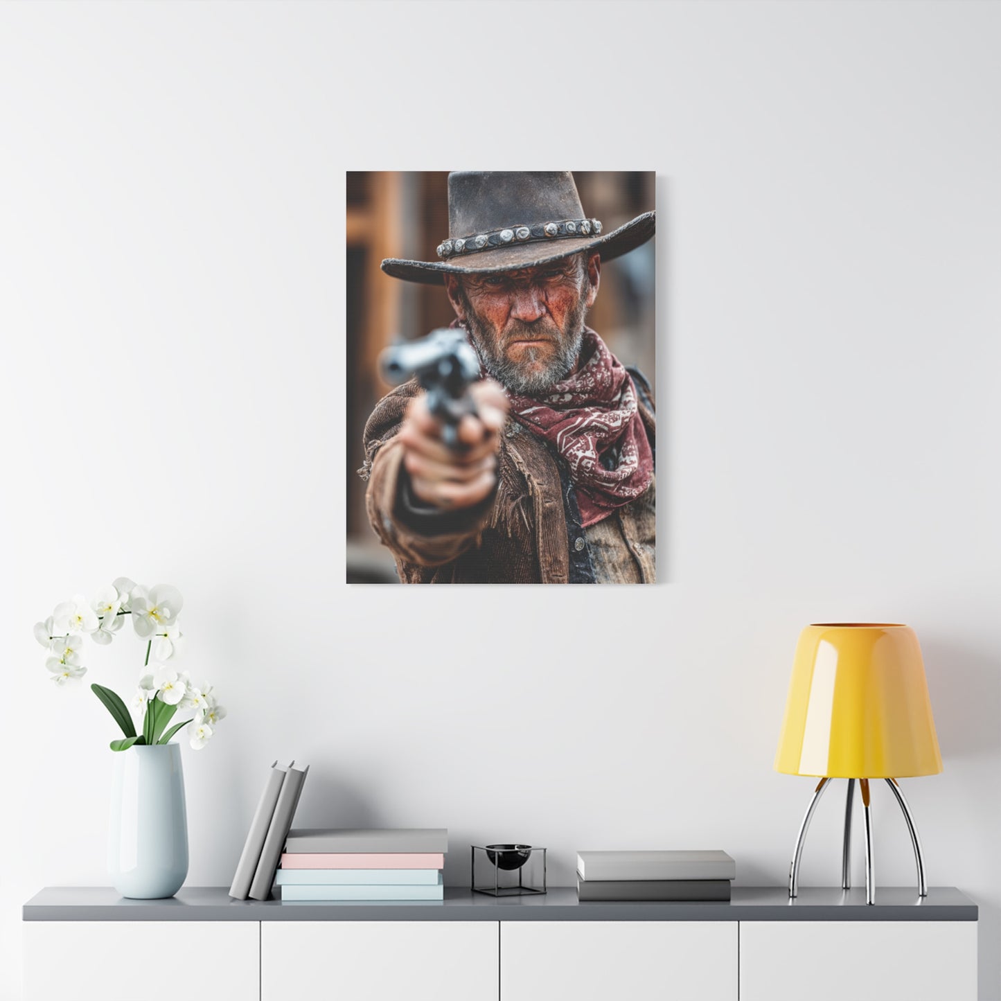 Cowboy Campfire in the Mountain Valley Wall Art & Canvas Print