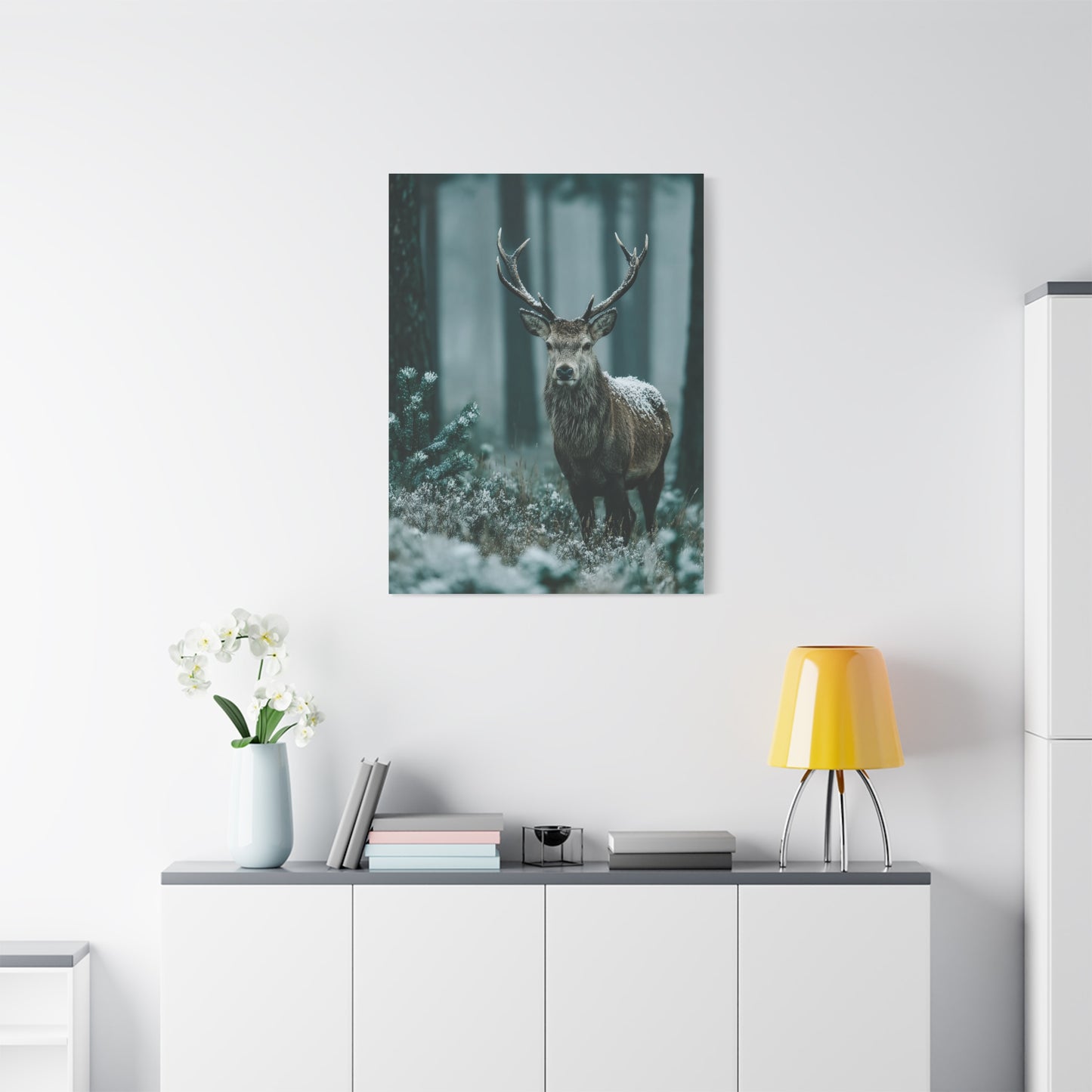 Winter Pine Stag Portrait Wall Art & Canvas Print