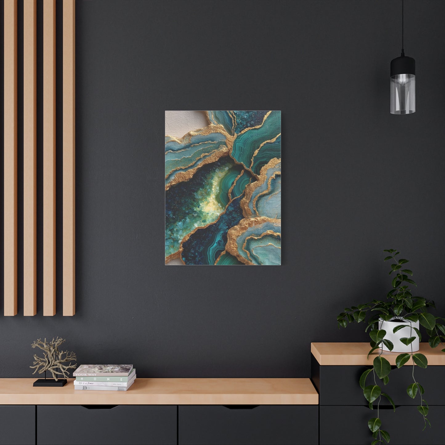 Malachite Emerald & Gold Geode Abstract Wall Art & Canvas Print
