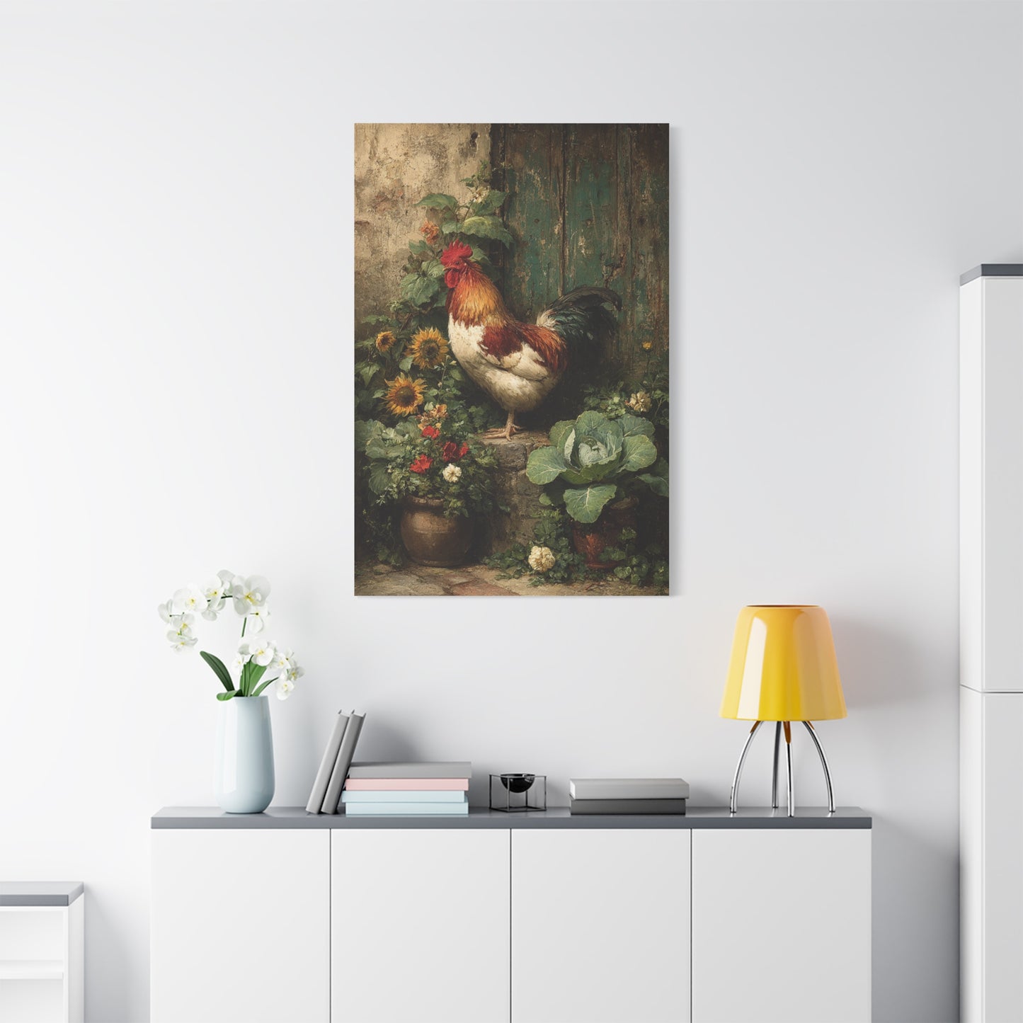 Farmyard Rooster Folk Garden Wall Art & Canvas Print